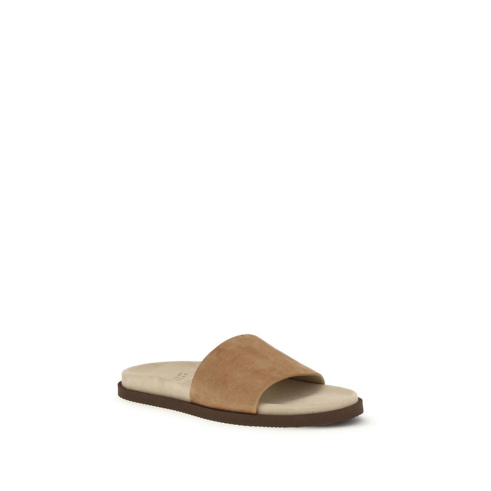 Beige Lamb Ovis Aries Aries Flat Sandals - ventzia