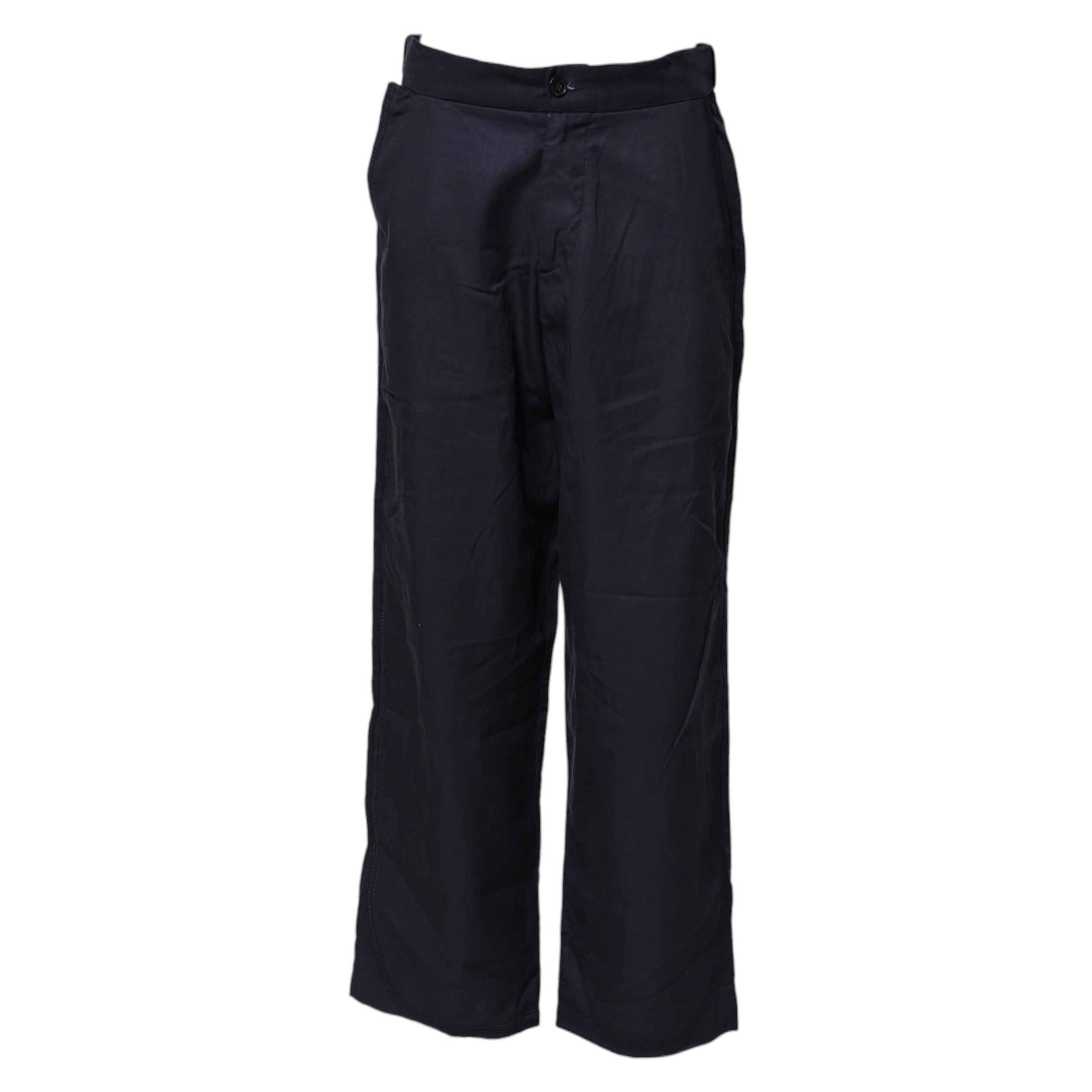 Navy Blue Straight High Waist Chino Casual Trouser Pants - ventzia