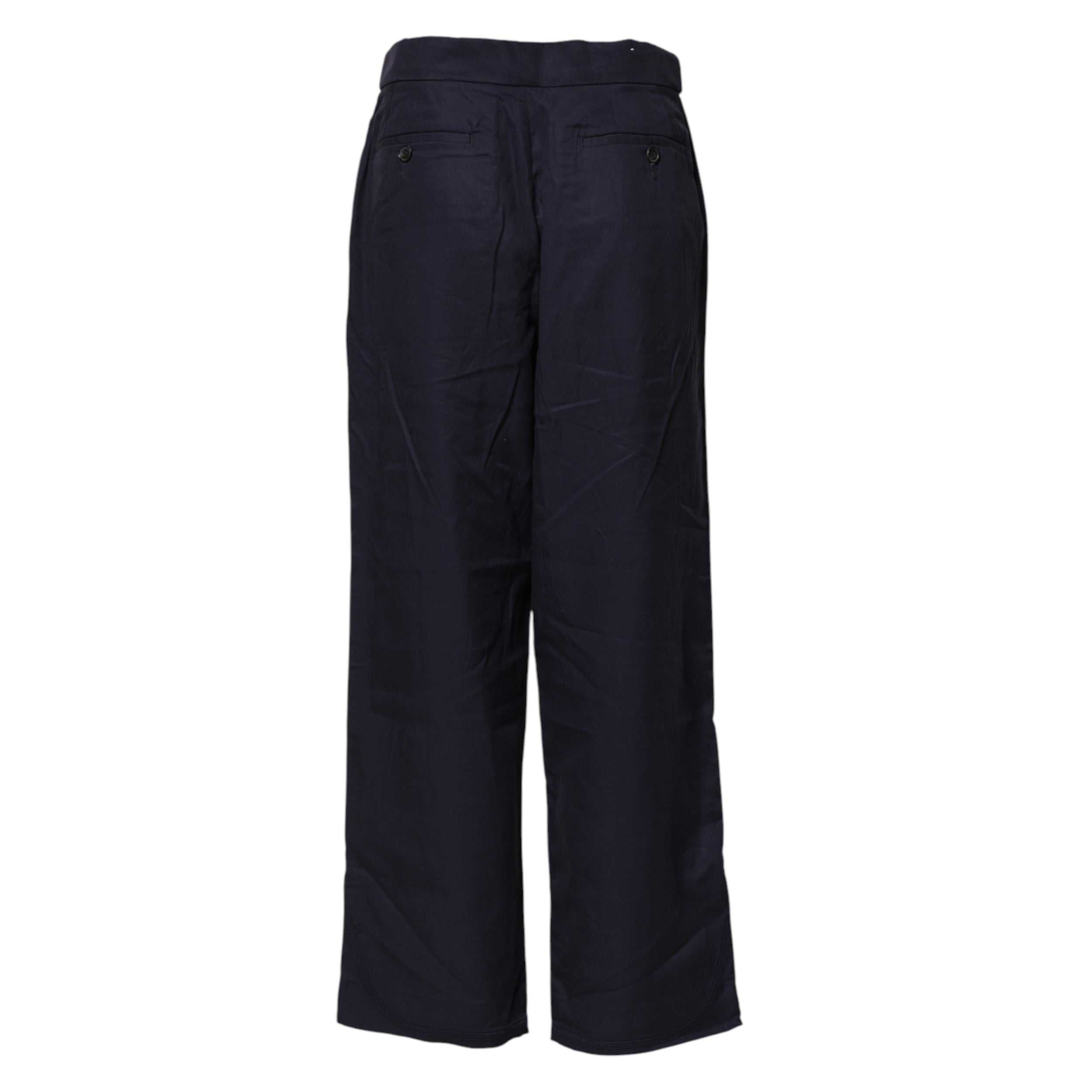 Navy Blue Straight High Waist Chino Casual Trouser Pants - ventzia