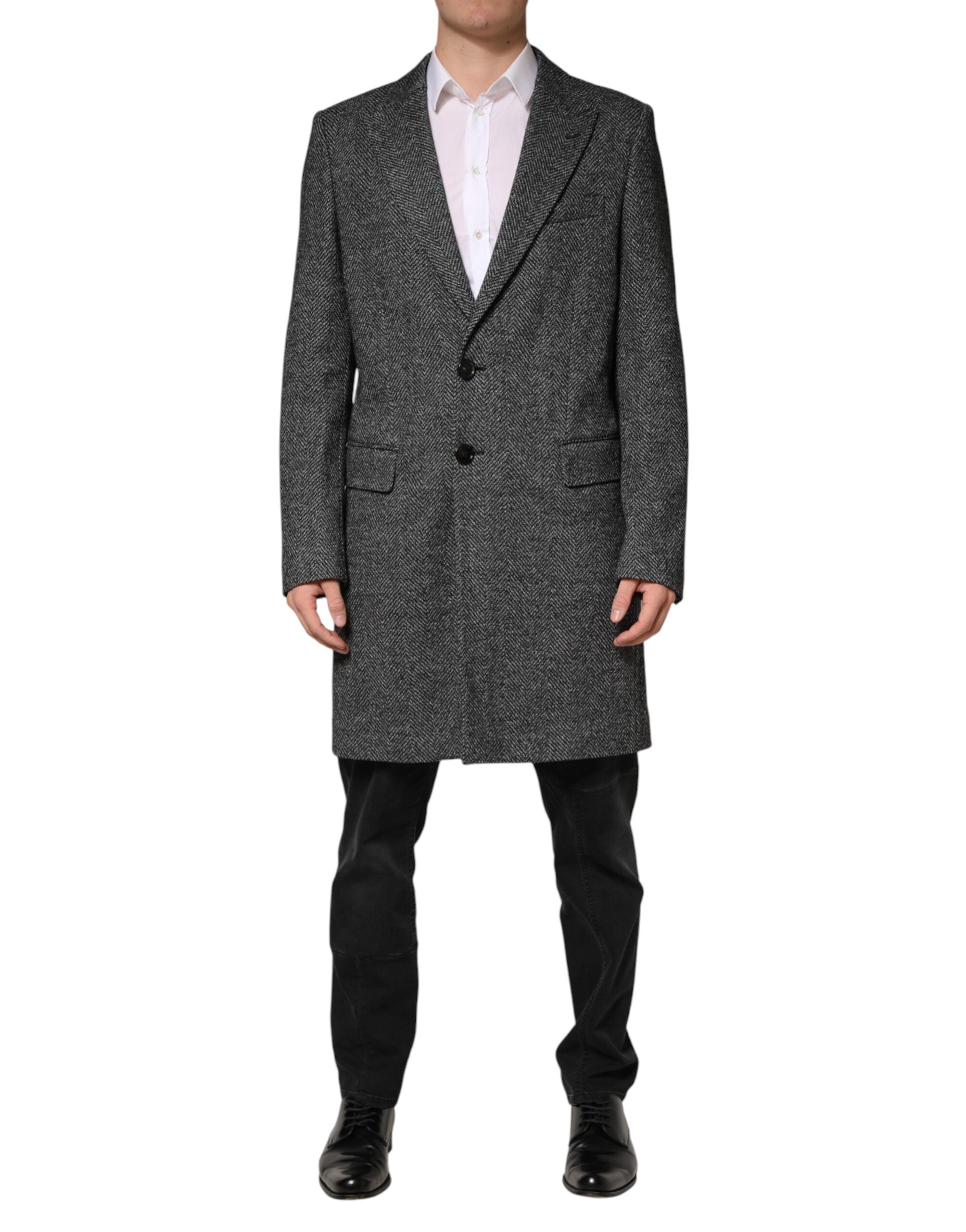 Gray Wool Blend Long Trench Coat Men Jacket - ventzia