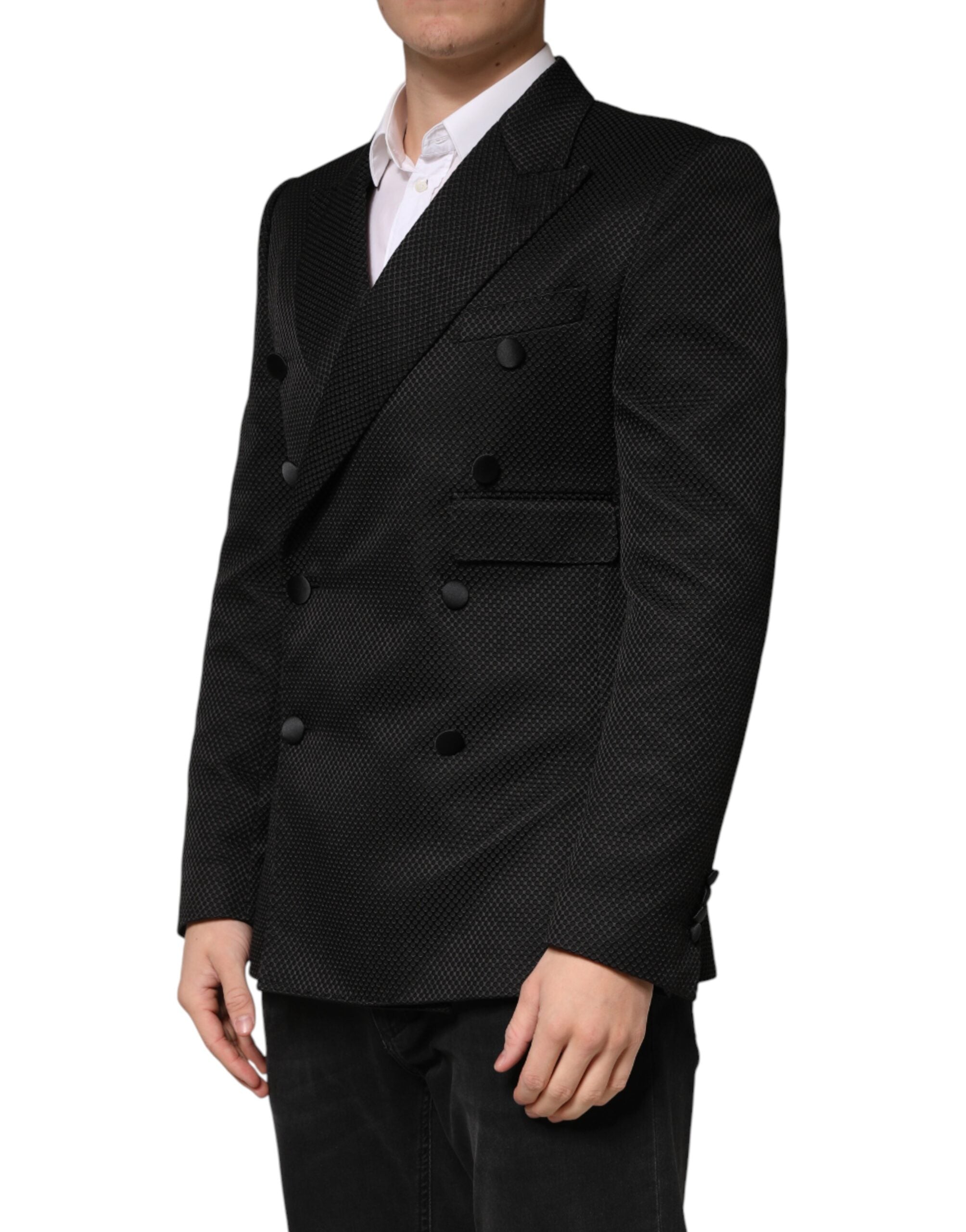 Black Cotton Double Breasted 2 Button Blazer - ventzia