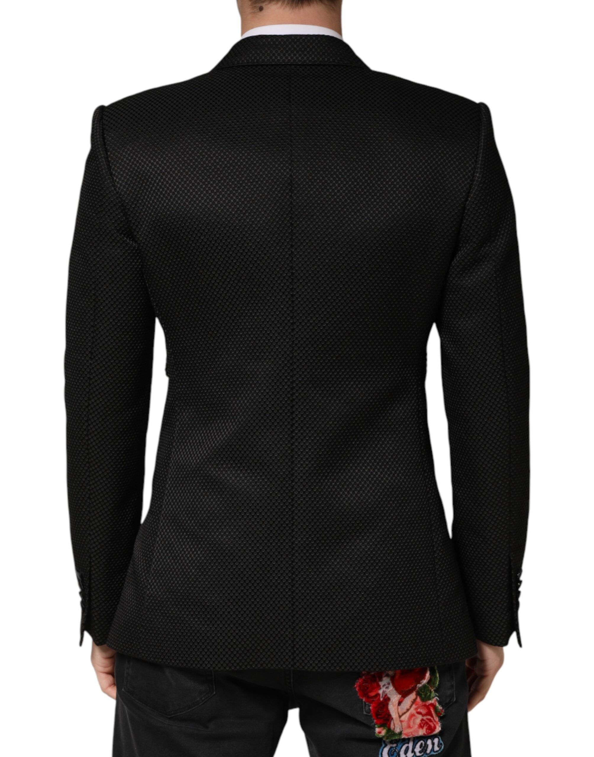 Black Cotton Double Breasted 2 Button Blazer - ventzia