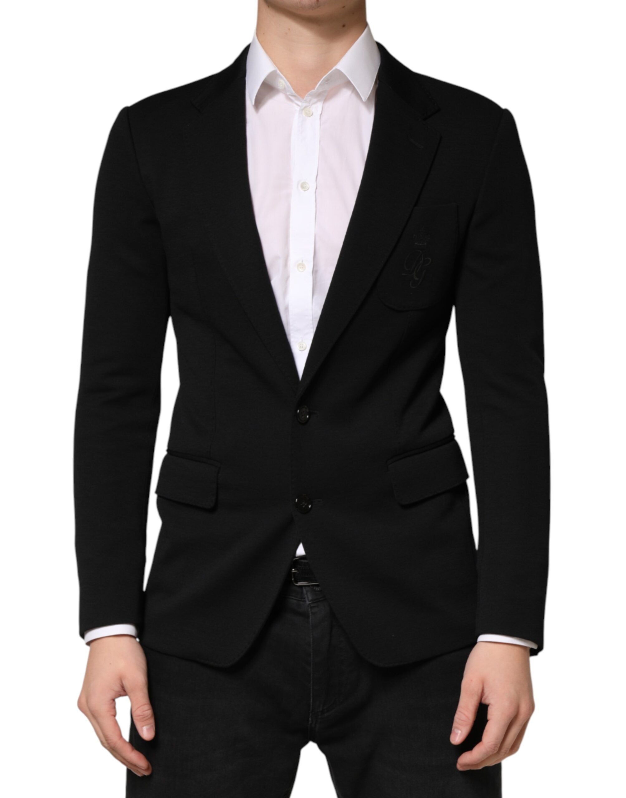 Black Wool Single Breasted 2 Button Blazer - ventzia