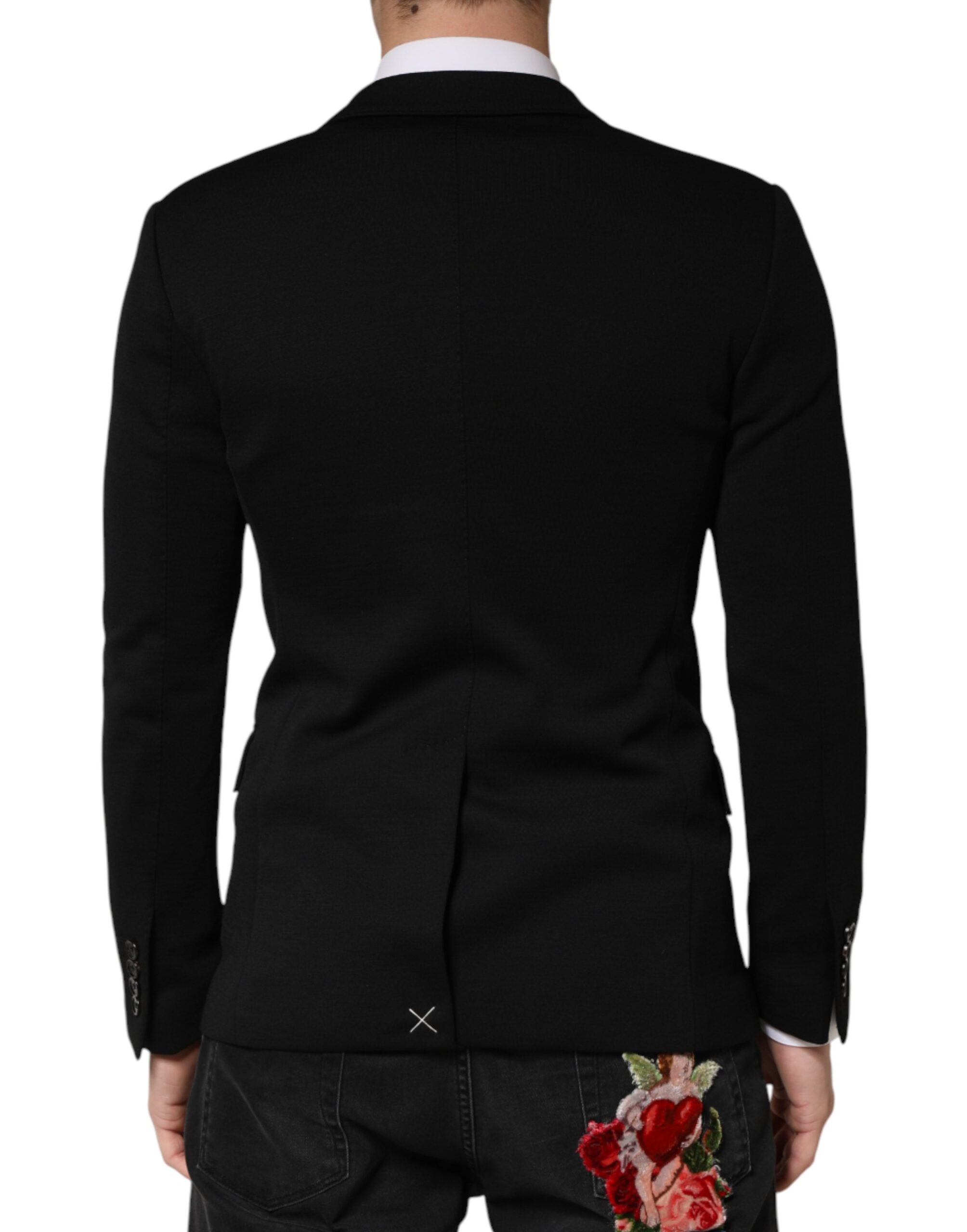 Black Wool Single Breasted 2 Button Blazer - ventzia