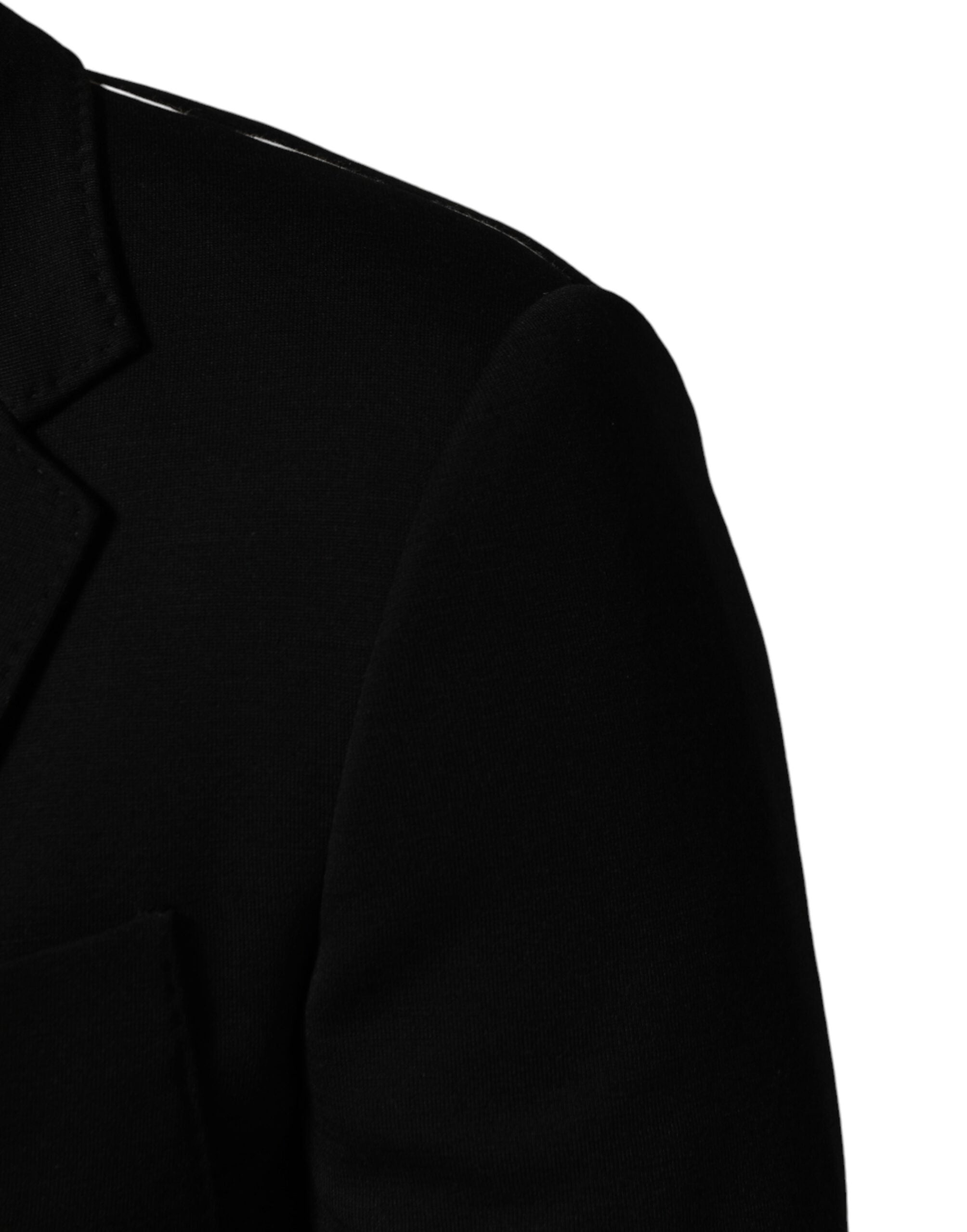 Black Wool Single Breasted 2 Button Blazer - ventzia