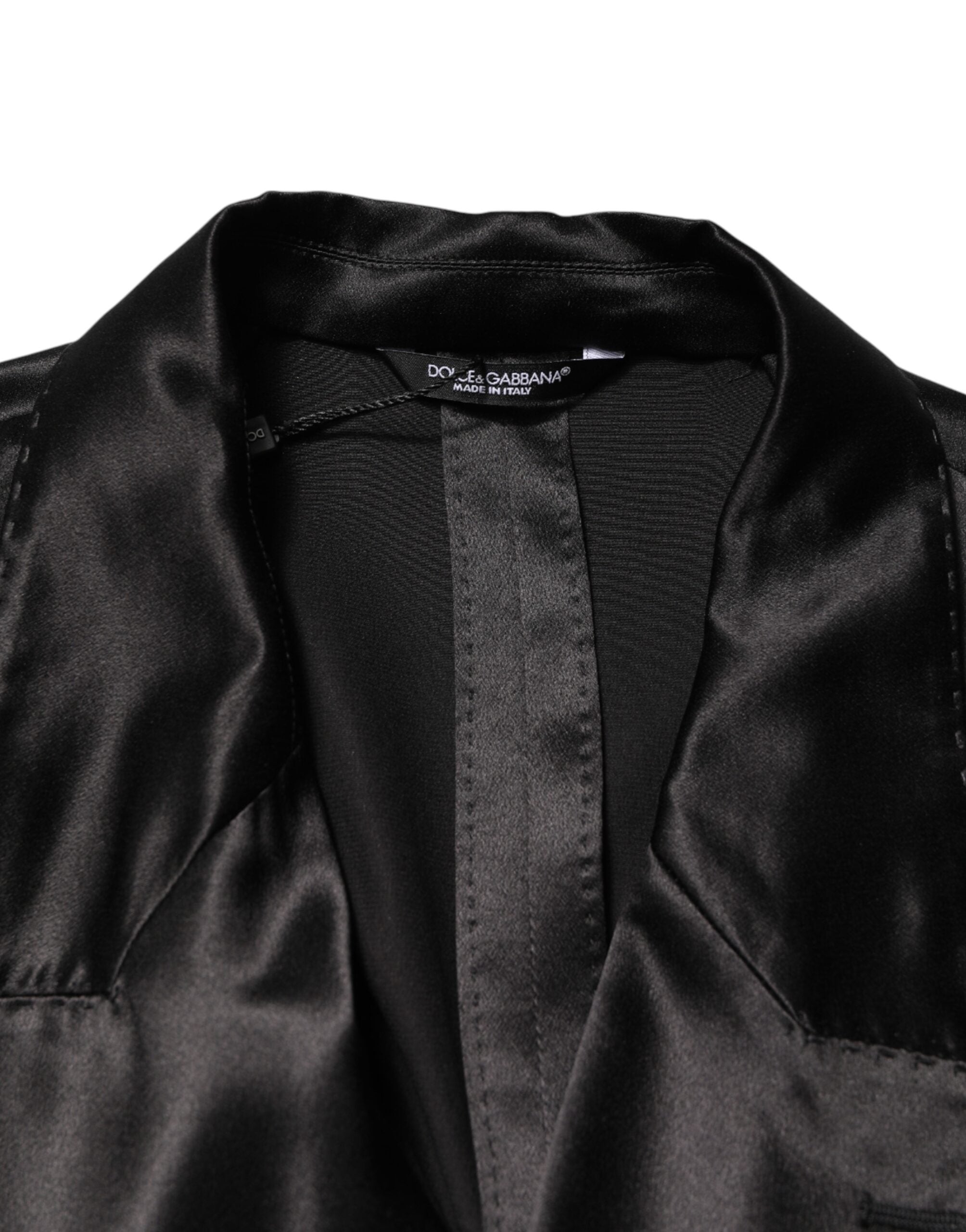 Black Silk Double Breasted 2 Button Blazer - ventzia