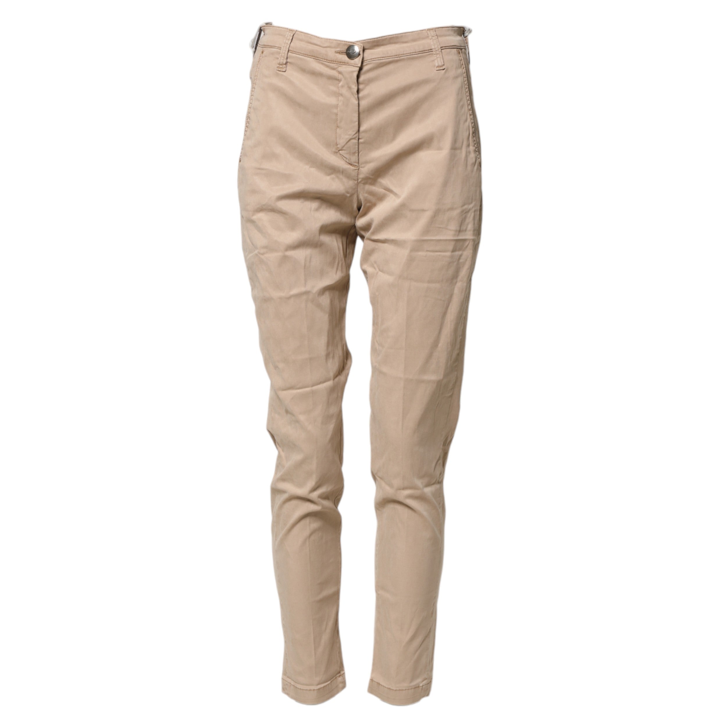 Beige Lyocell Skinny High Waist Chino Casual Pants - ventzia
