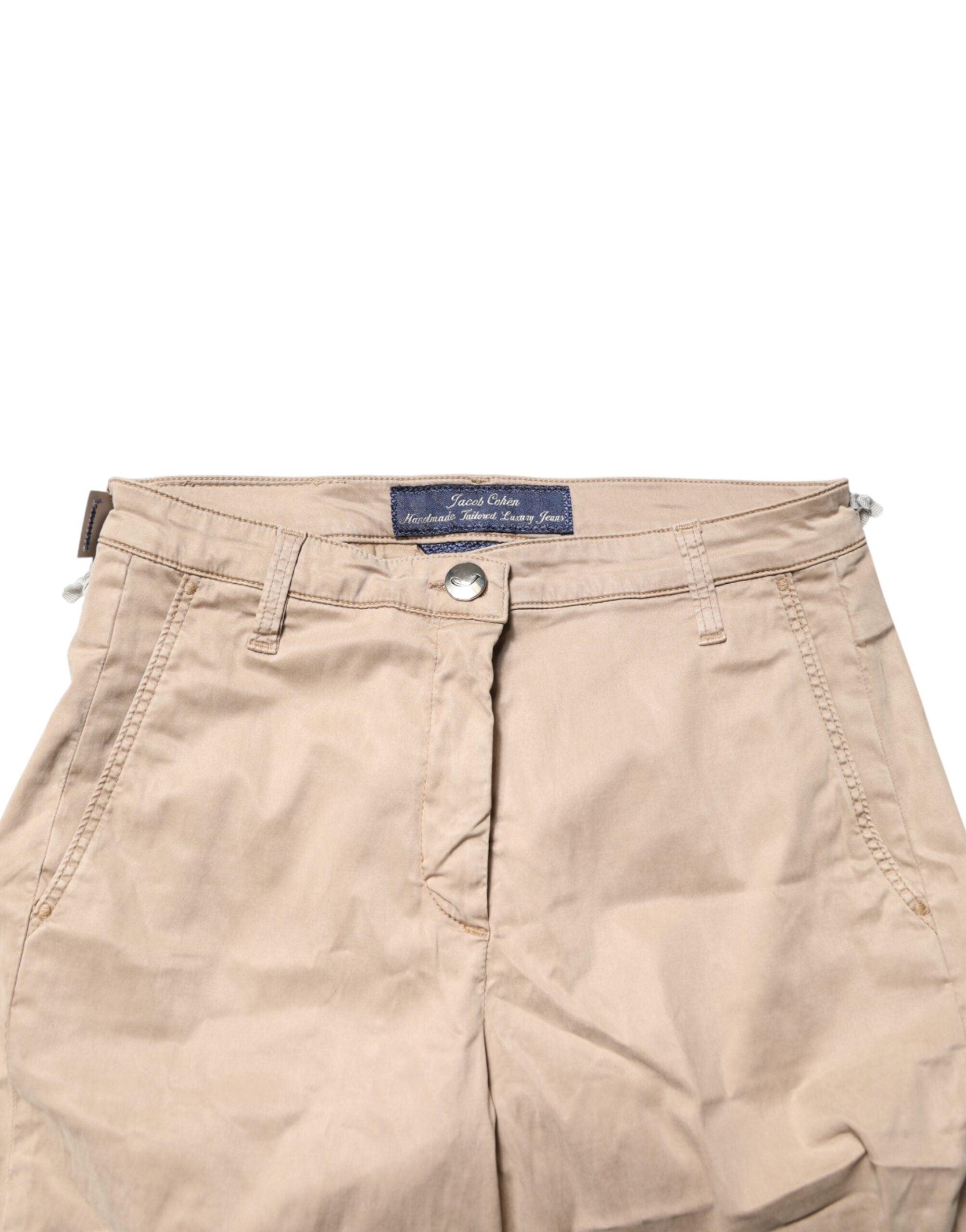 Beige Lyocell Skinny High Waist Chino Casual Pants - ventzia
