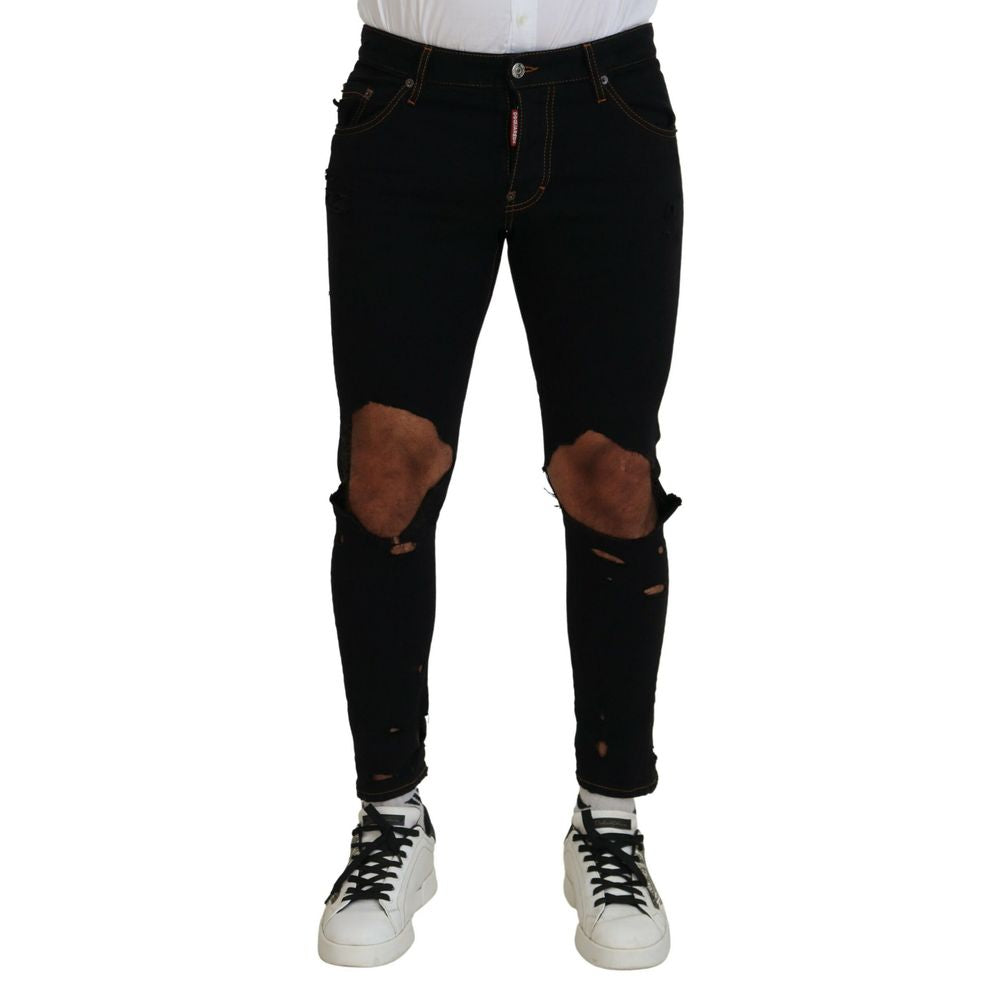Black Cotton Skinny Pants - ventzia