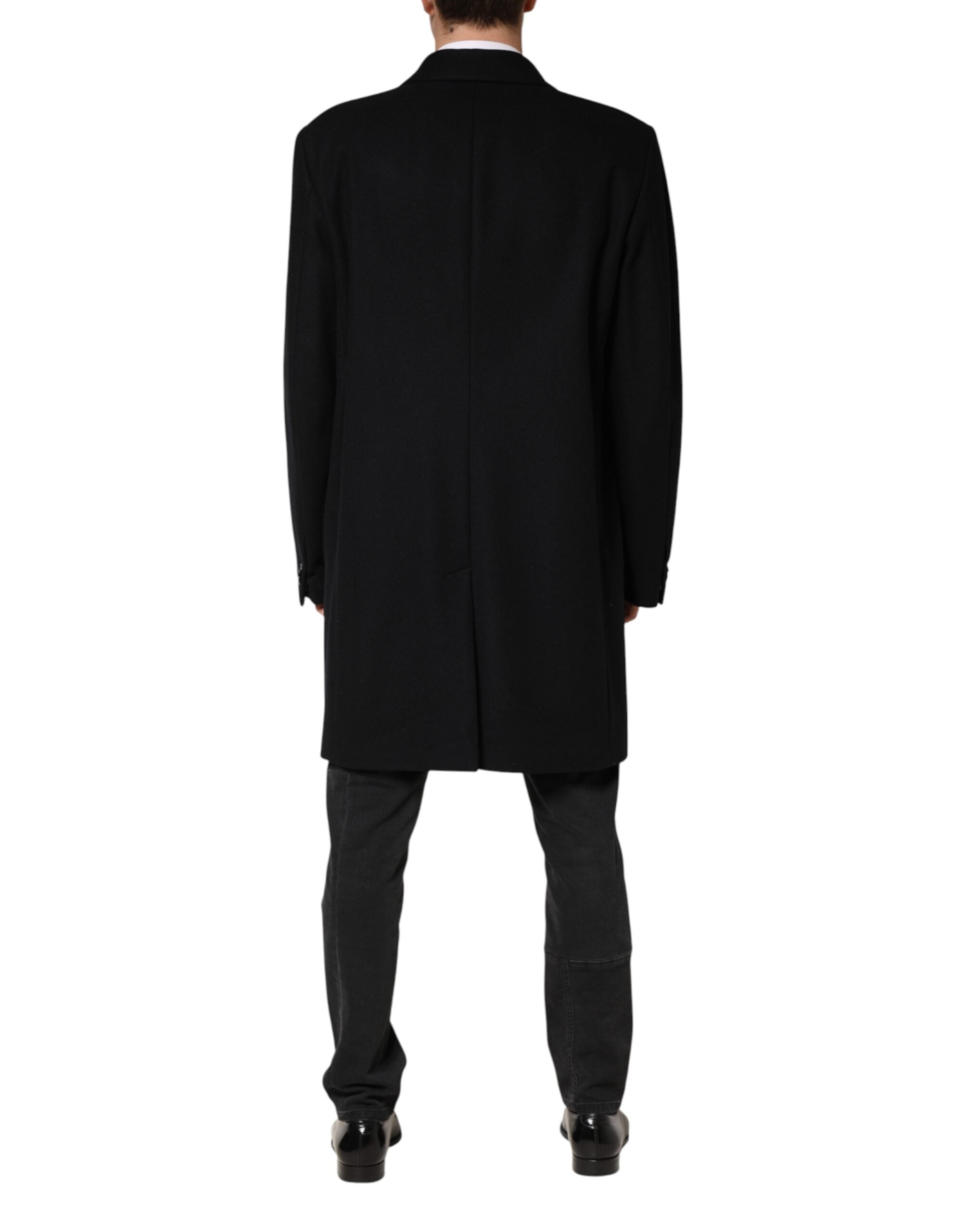 Black Wool Single Breasted Long Coat Jacket - ventzia