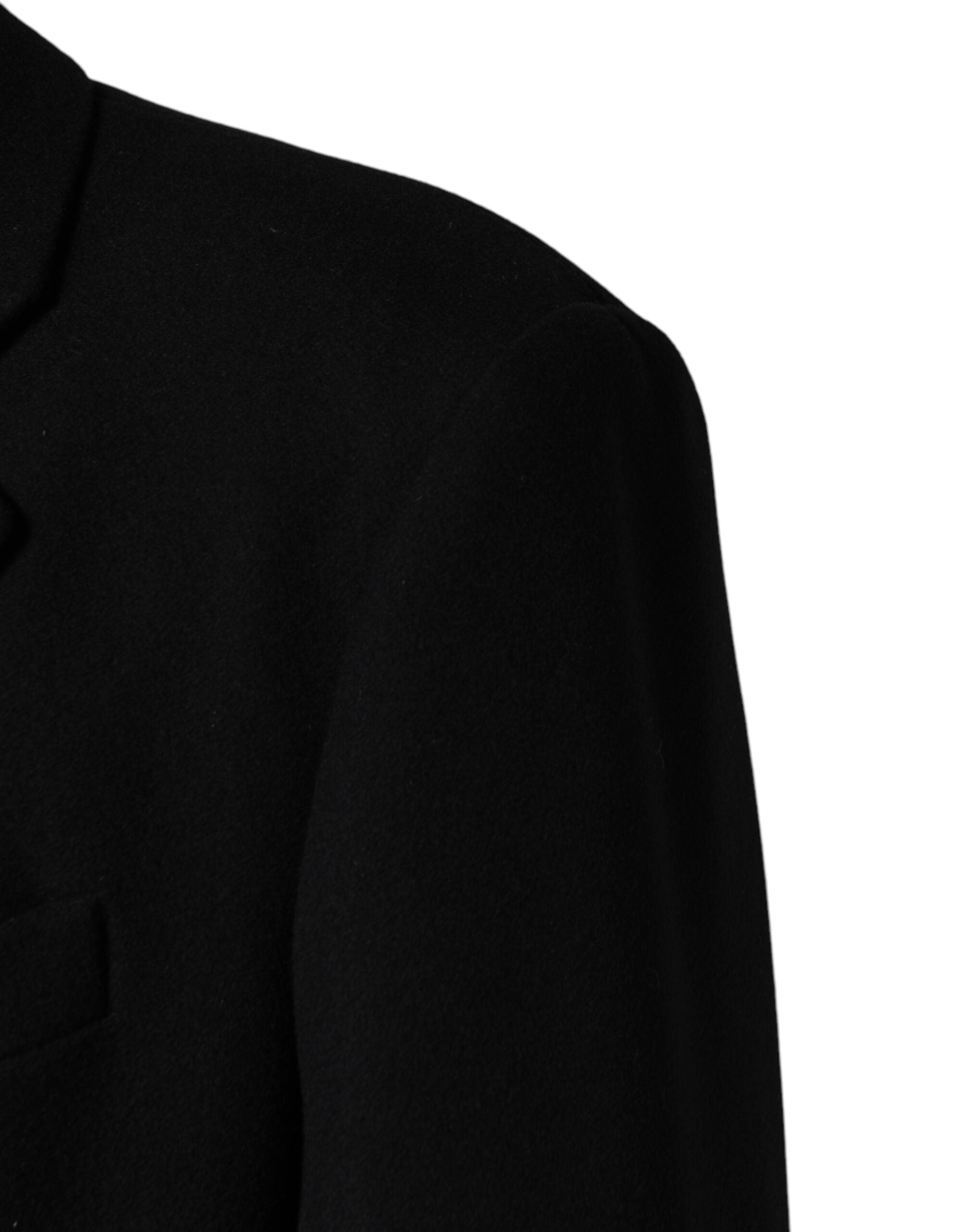 Black Wool Single Breasted Long Coat Jacket - ventzia