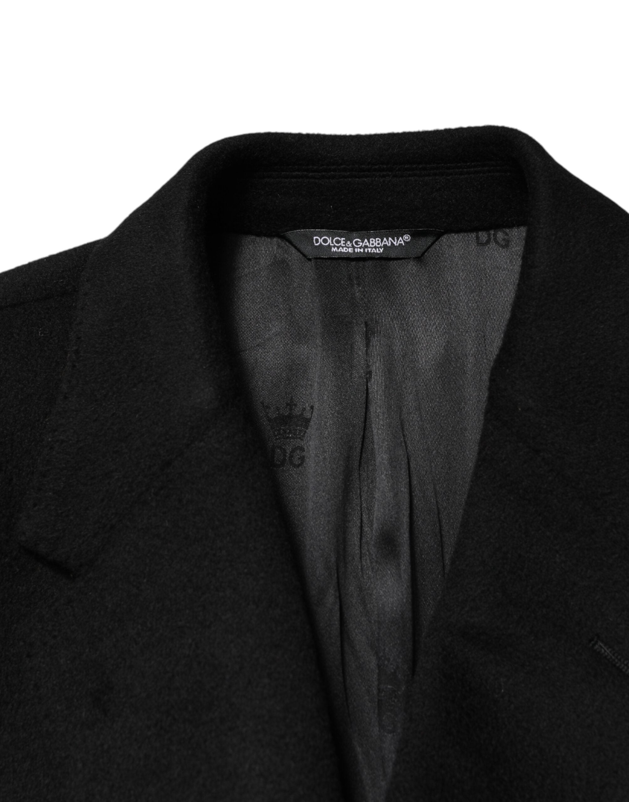 Black Wool Double Breasted TrenchCoat Jacket - ventzia