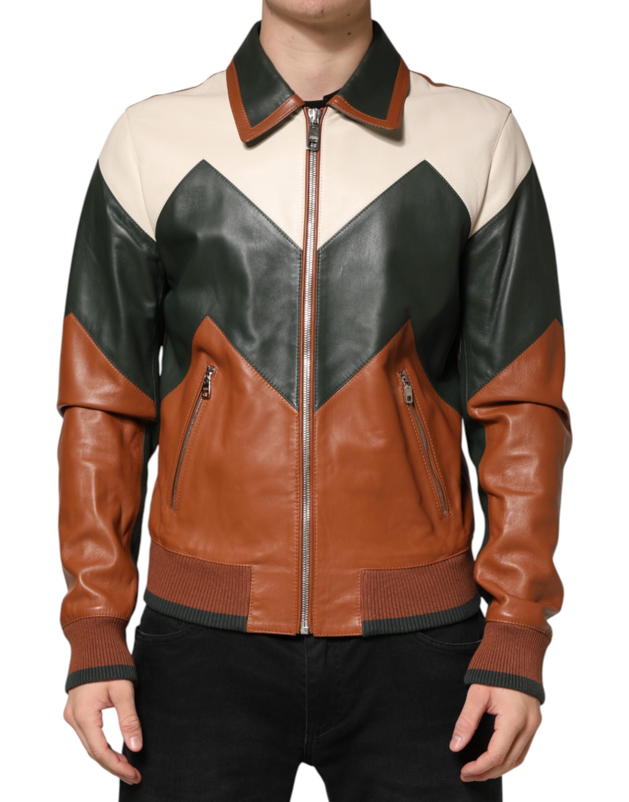 Multicolor Leather Full Zip men Biker Jacket - ventzia