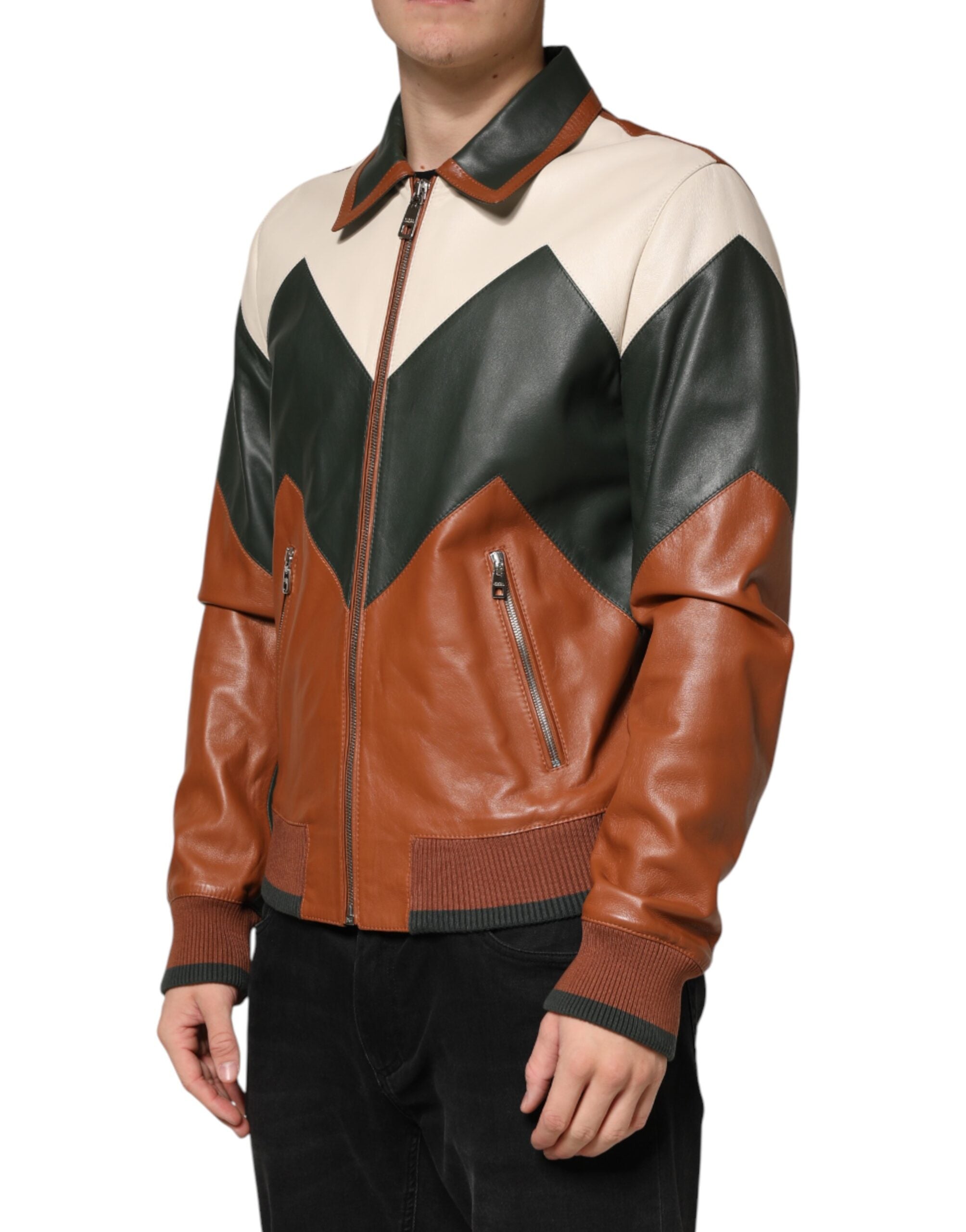 Multicolor Leather Full Zip men Biker Jacket - ventzia