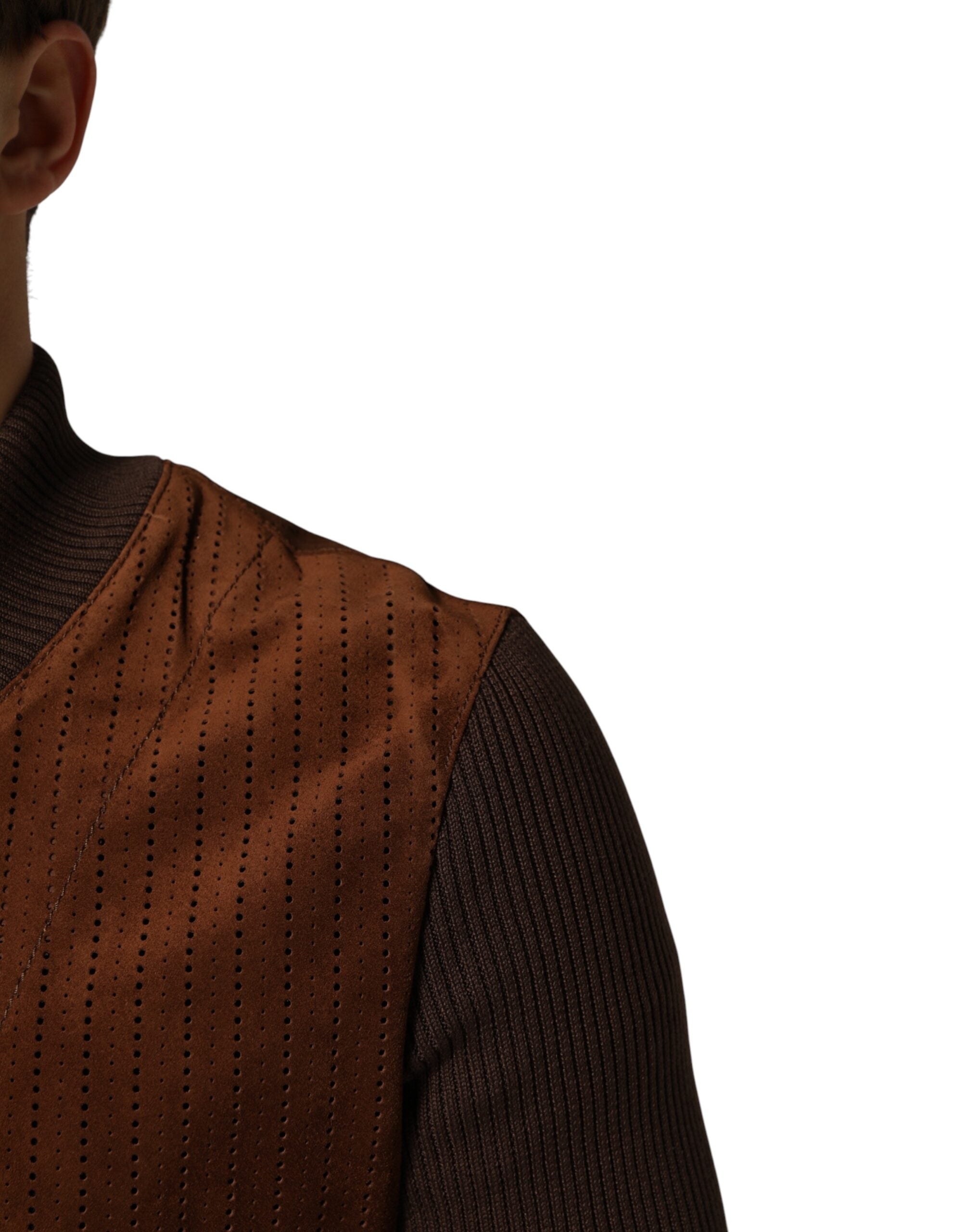 Brown Velvet Calfskin Full Zip Biker Jacket - ventzia