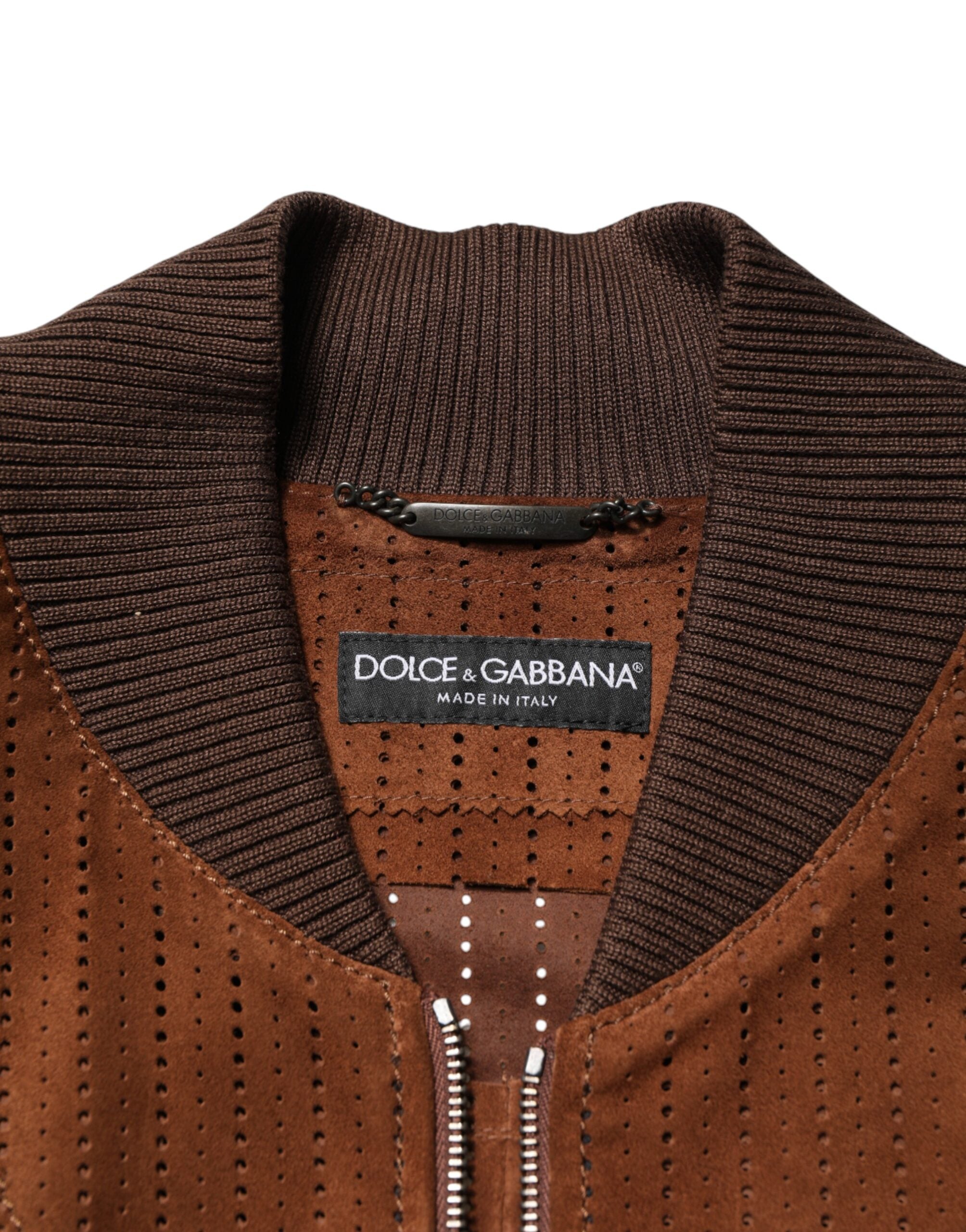 Brown Velvet Calfskin Full Zip Biker Jacket - ventzia