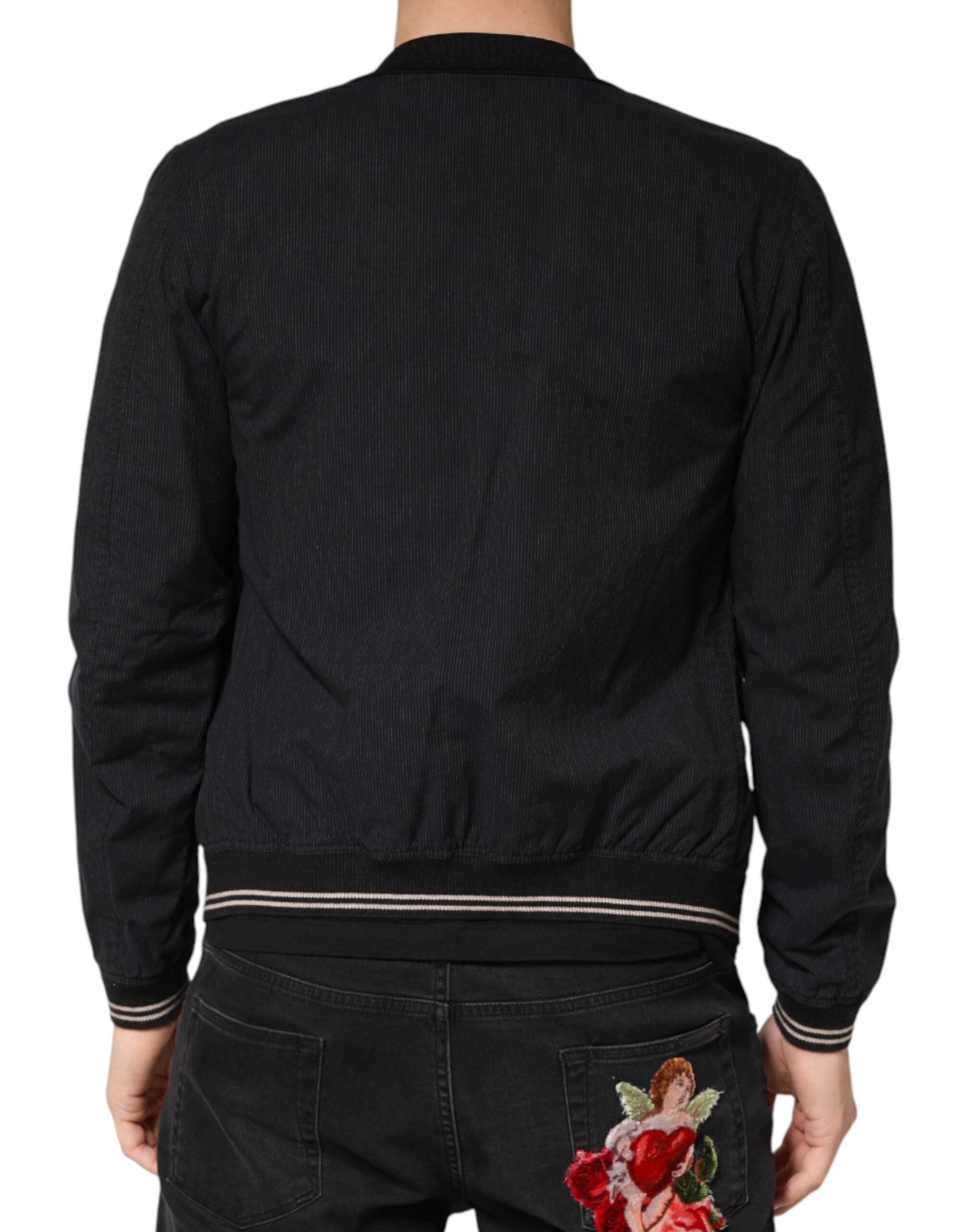 Dark Blue Cotton Full Zip Bomber Men Jacket - ventzia