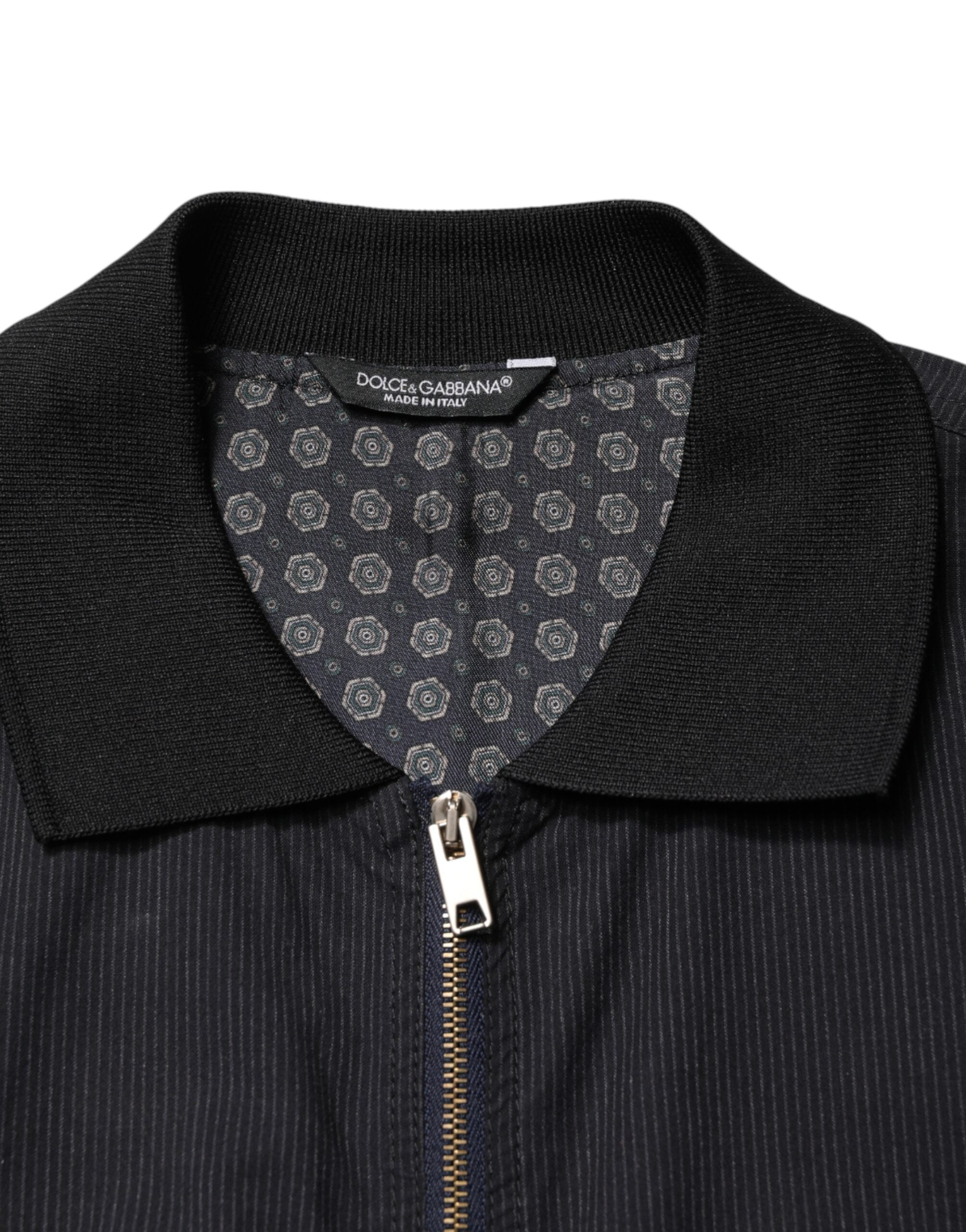 Dark Blue Cotton Full Zip Bomber Men Jacket - ventzia