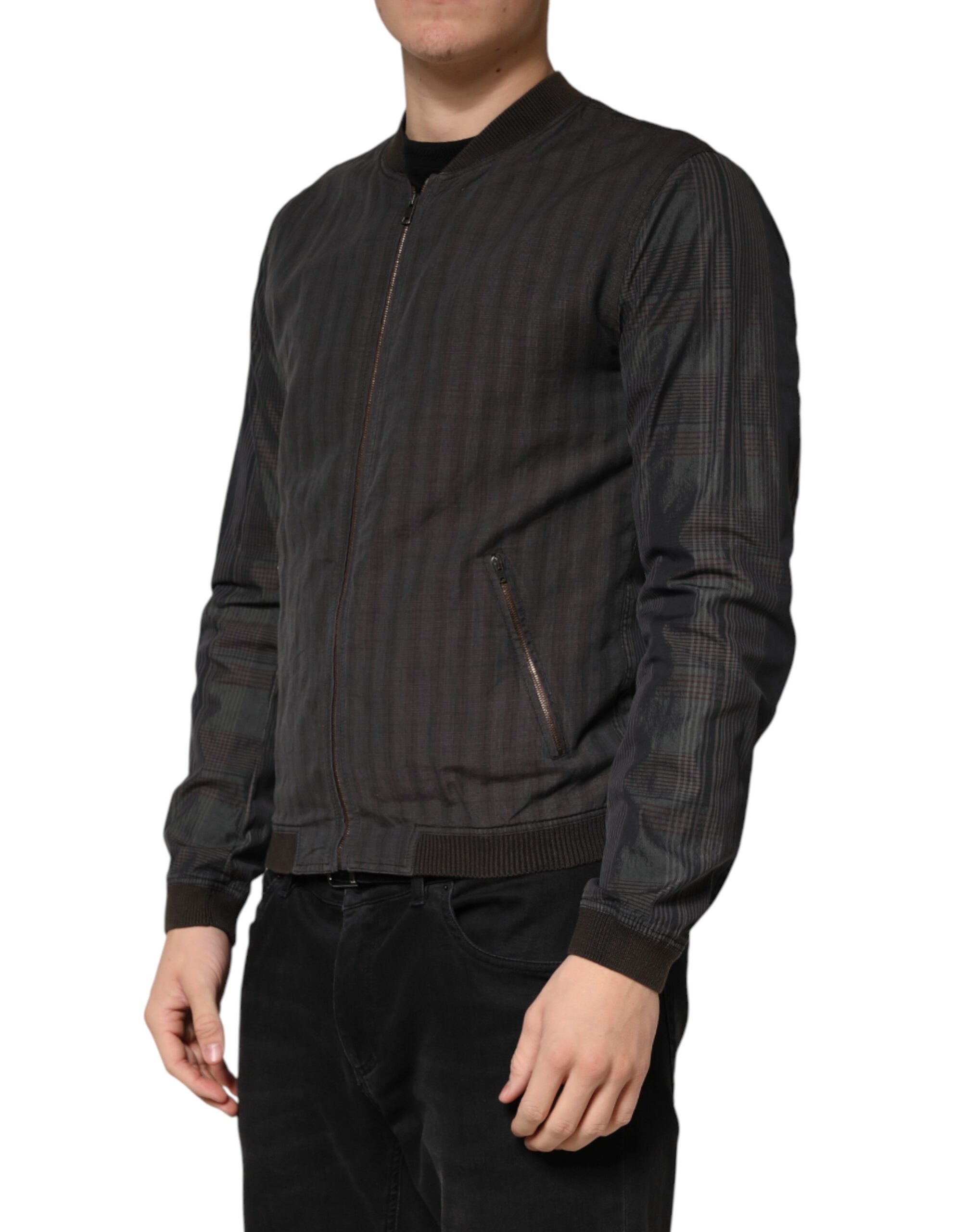 Black Stripes Cotton Full Zip Bomber Jacket - ventzia