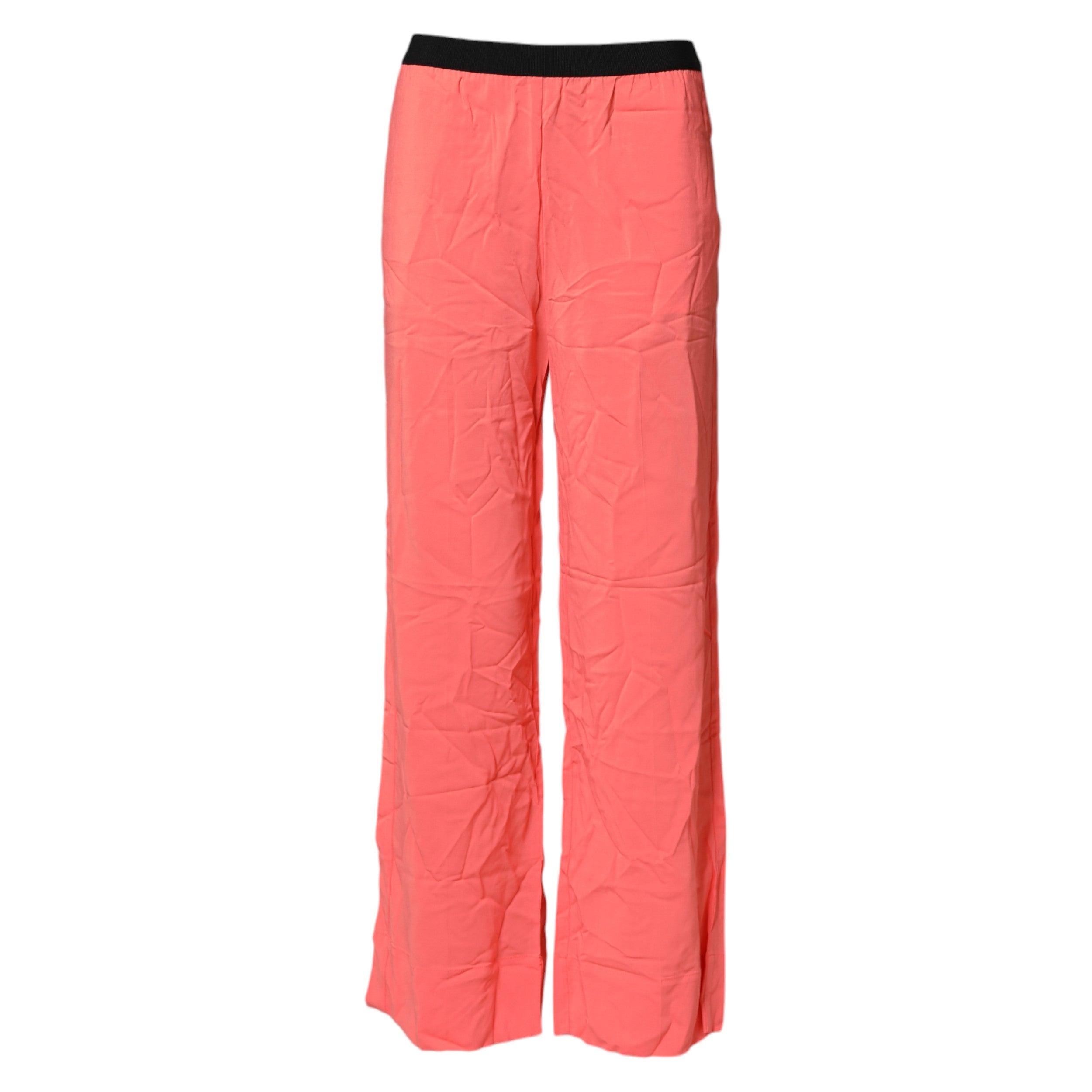 Neon Pink High Waist Straight Wide Leg Trouser Pants - ventzia