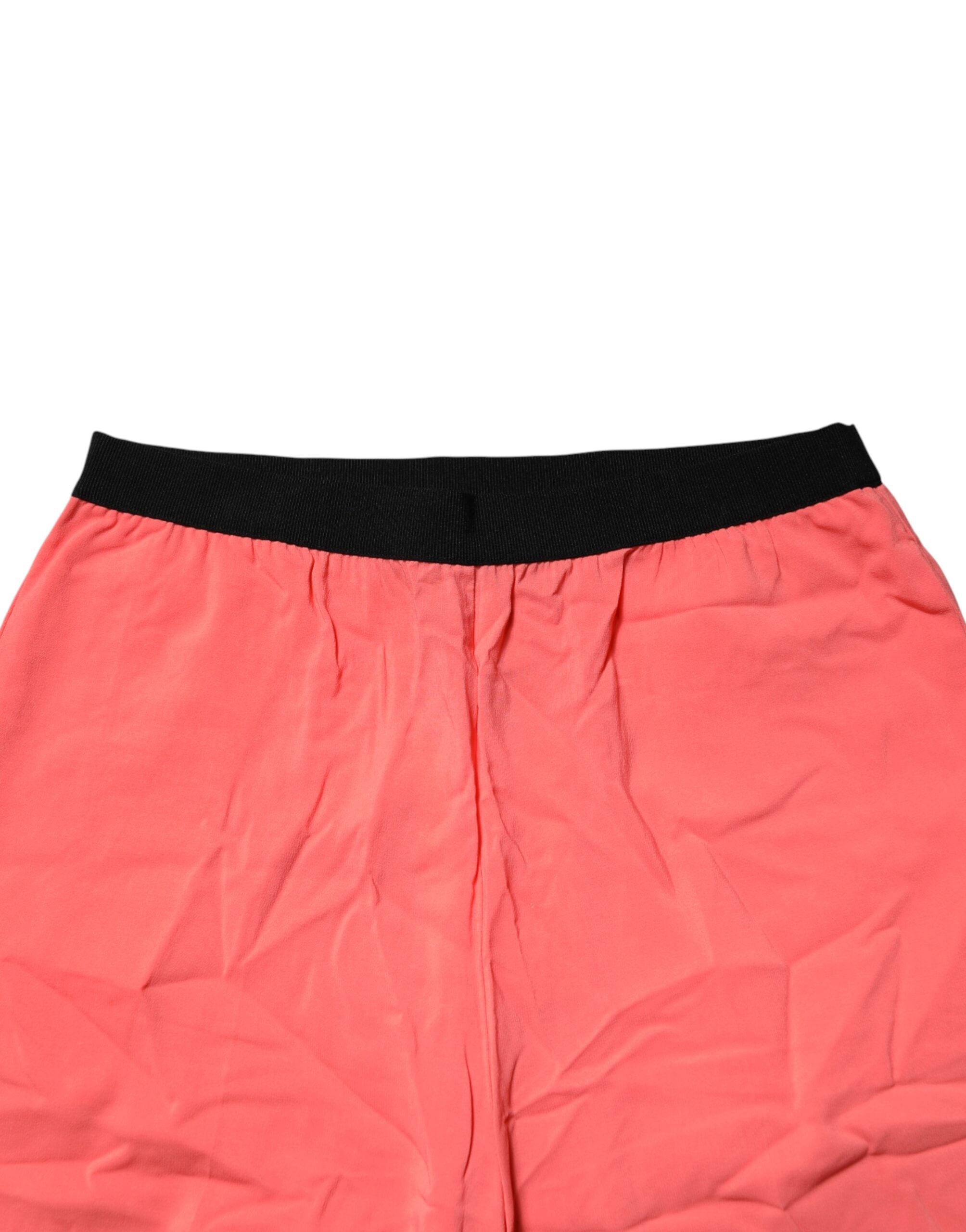 Neon Pink High Waist Straight Wide Leg Trouser Pants - ventzia