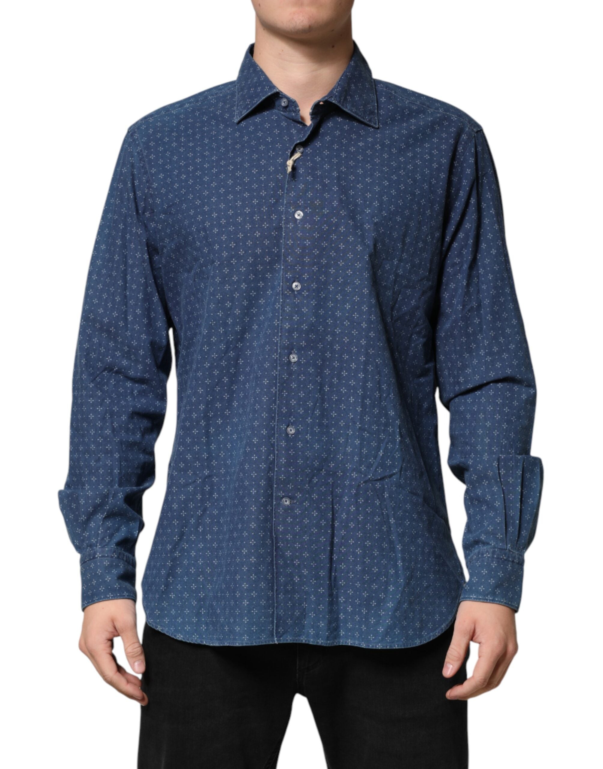 Blue Button Down Long Sleeves Men Shirt - ventzia