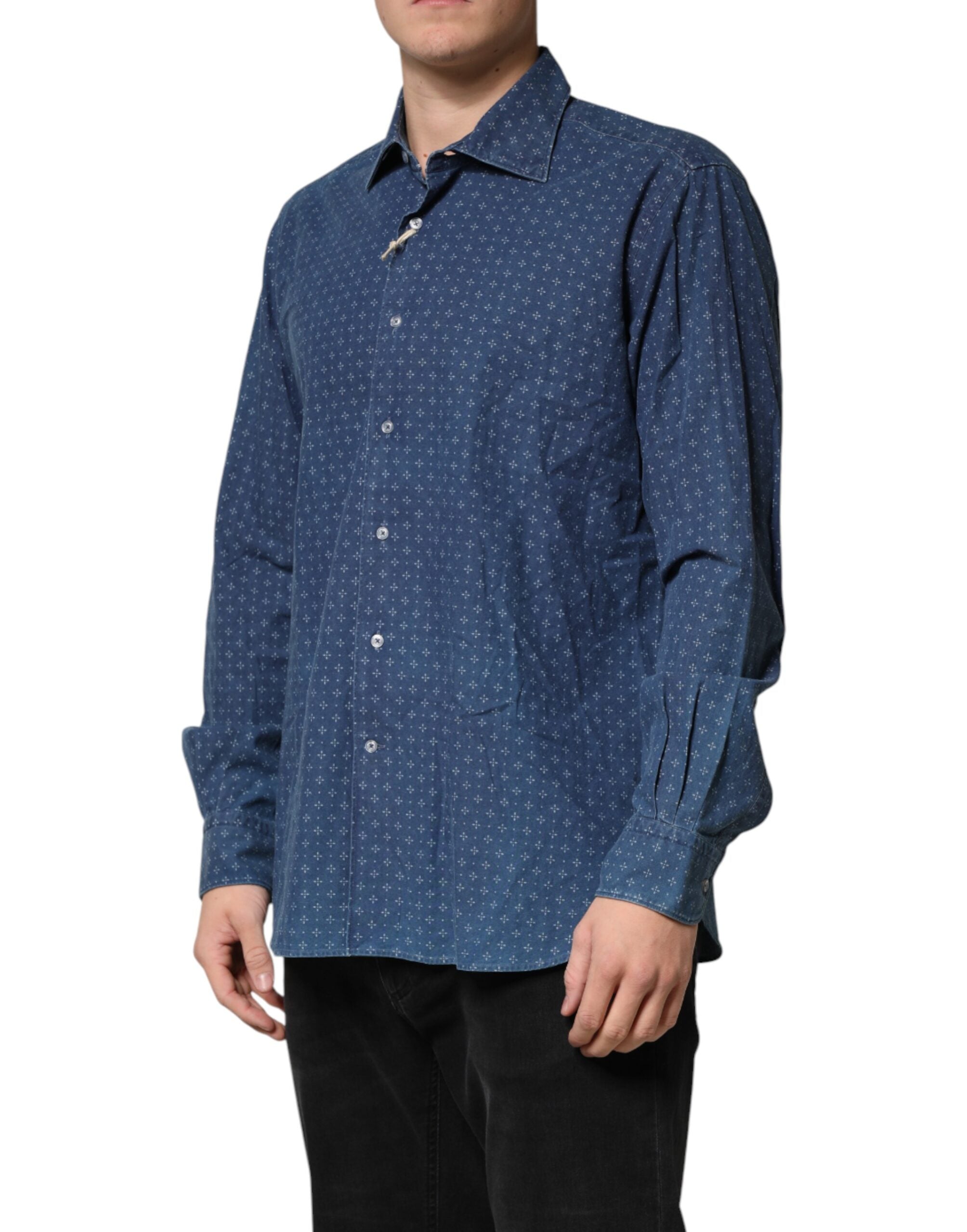 Blue Button Down Long Sleeves Men Shirt - ventzia