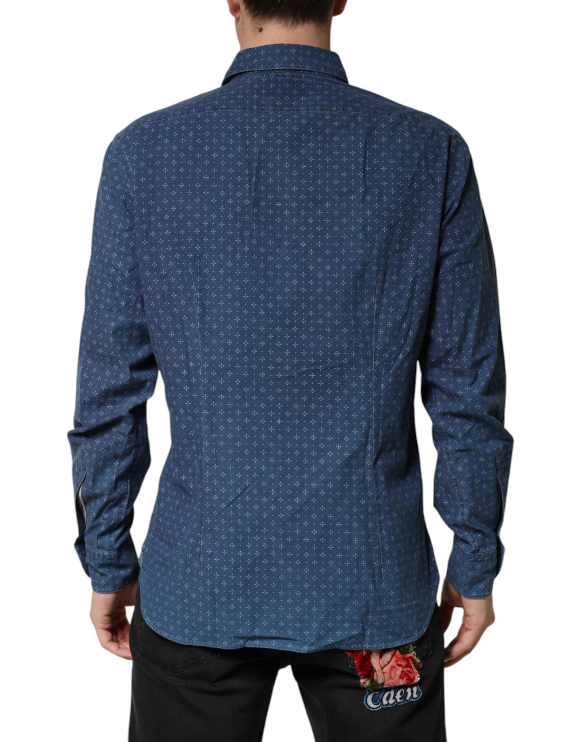 Blue Button Down Long Sleeves Men Shirt - ventzia