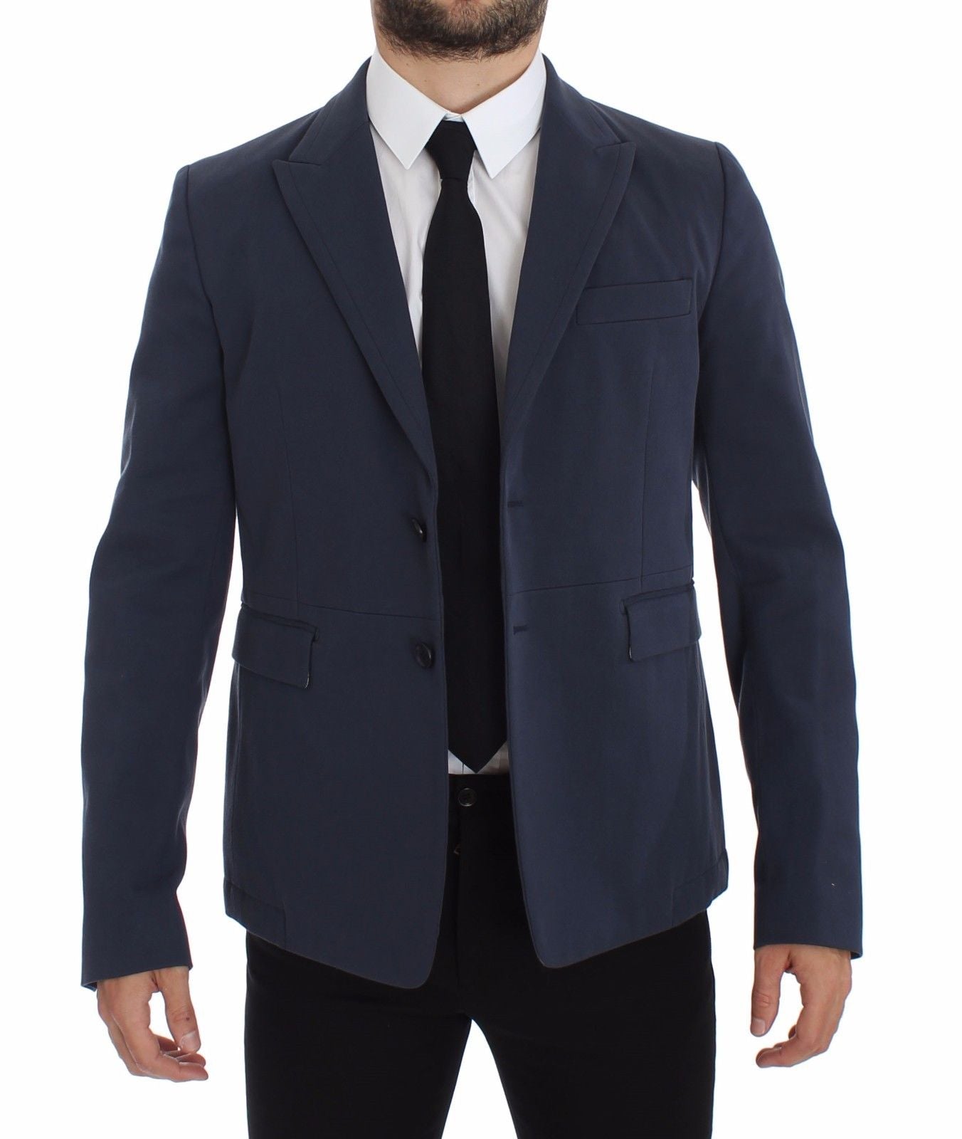 Elegant Blue Cotton Stretch Blazer Jacket - ventzia