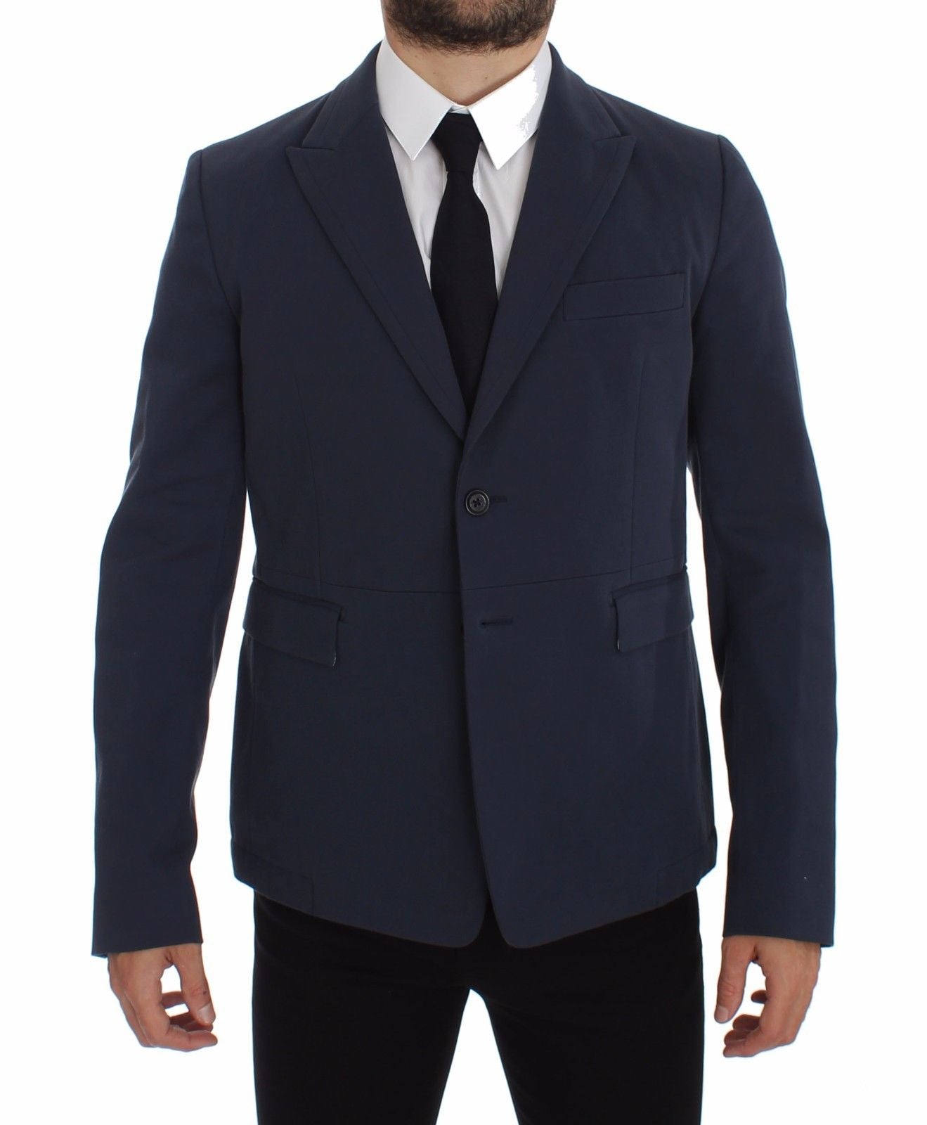 Elegant Blue Cotton Stretch Blazer Jacket - ventzia