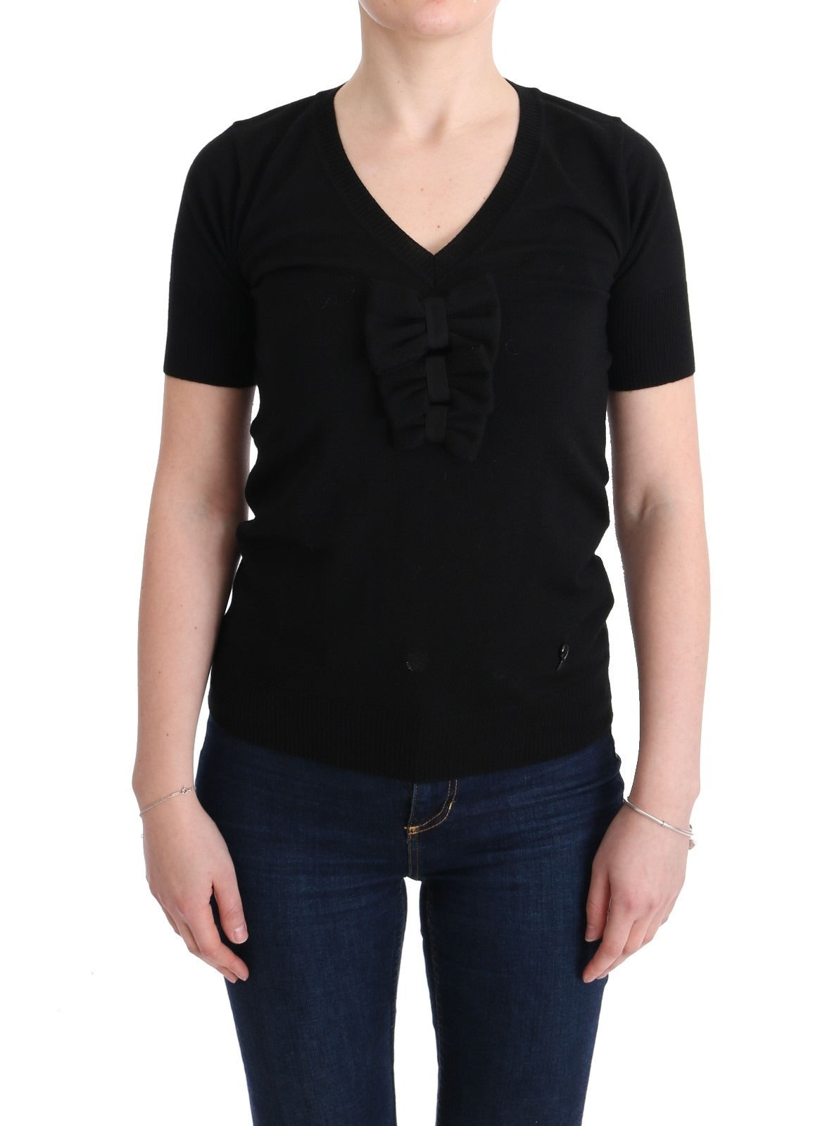 Black 100% Lana Wool Blouse Women T-shirt Top - ventzia