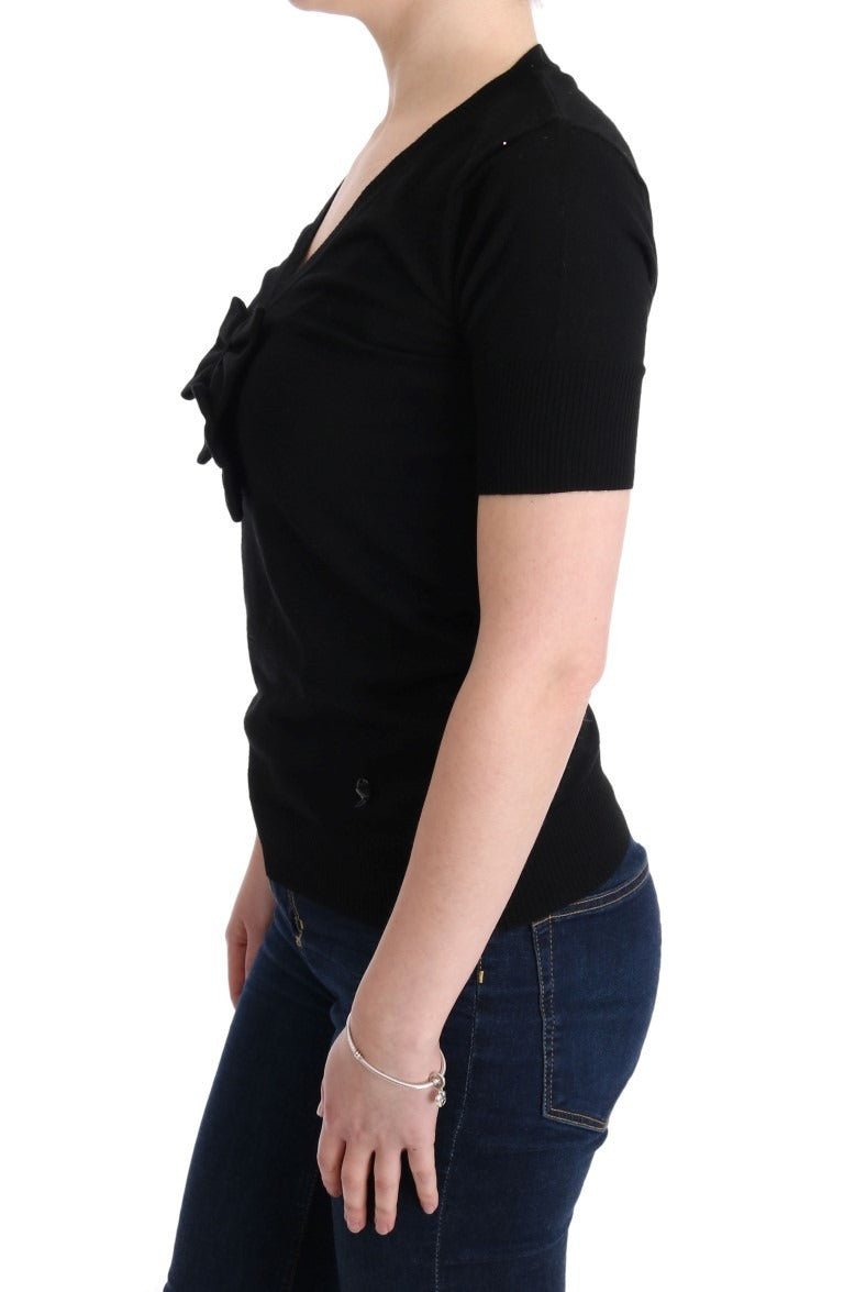 Black 100% Lana Wool Blouse Women T-shirt Top - ventzia