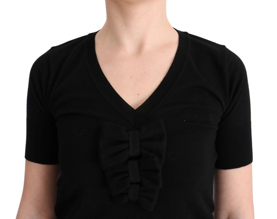 Black 100% Lana Wool Blouse Women T-shirt Top - ventzia