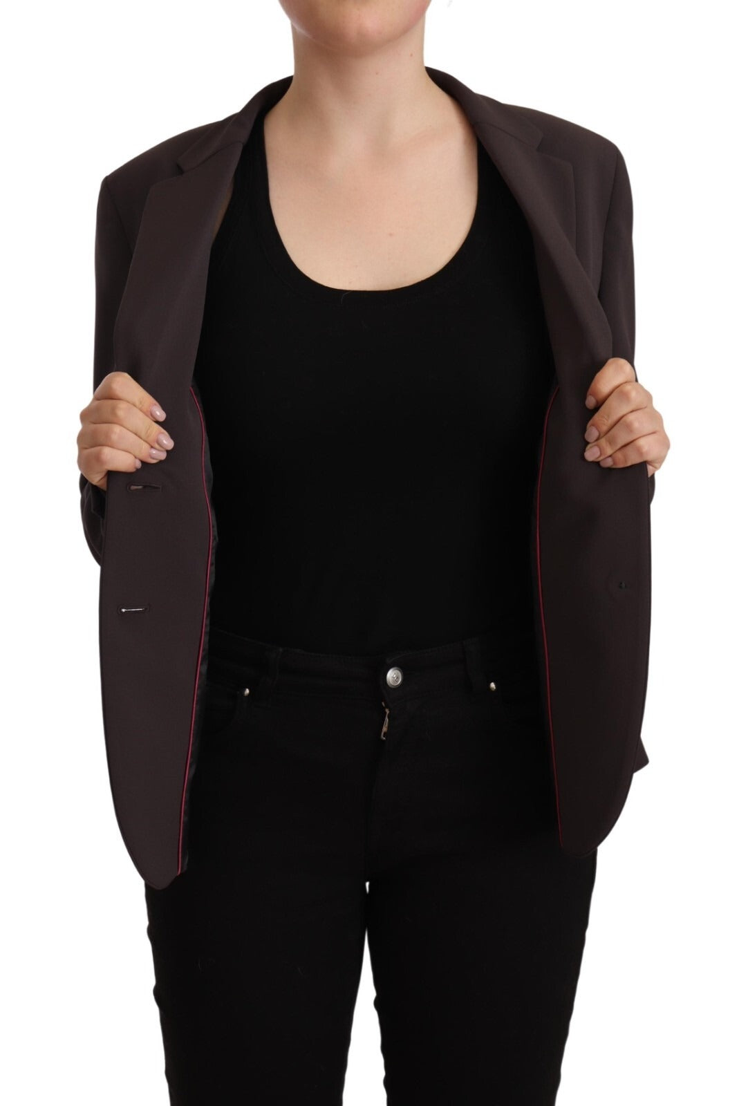 Brown Long Sleeve Single Breasted Women Jacket Blazer - ventzia