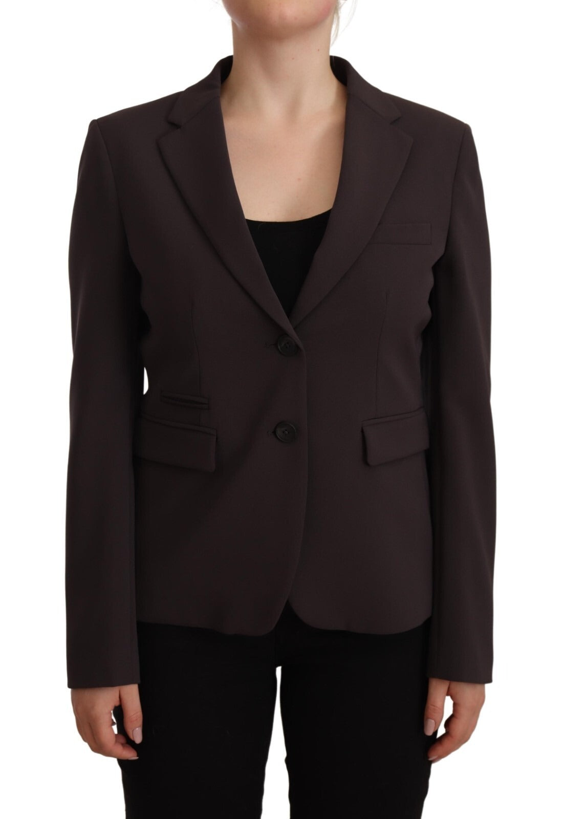 Brown Long Sleeve Single Breasted Women Jacket Blazer - ventzia