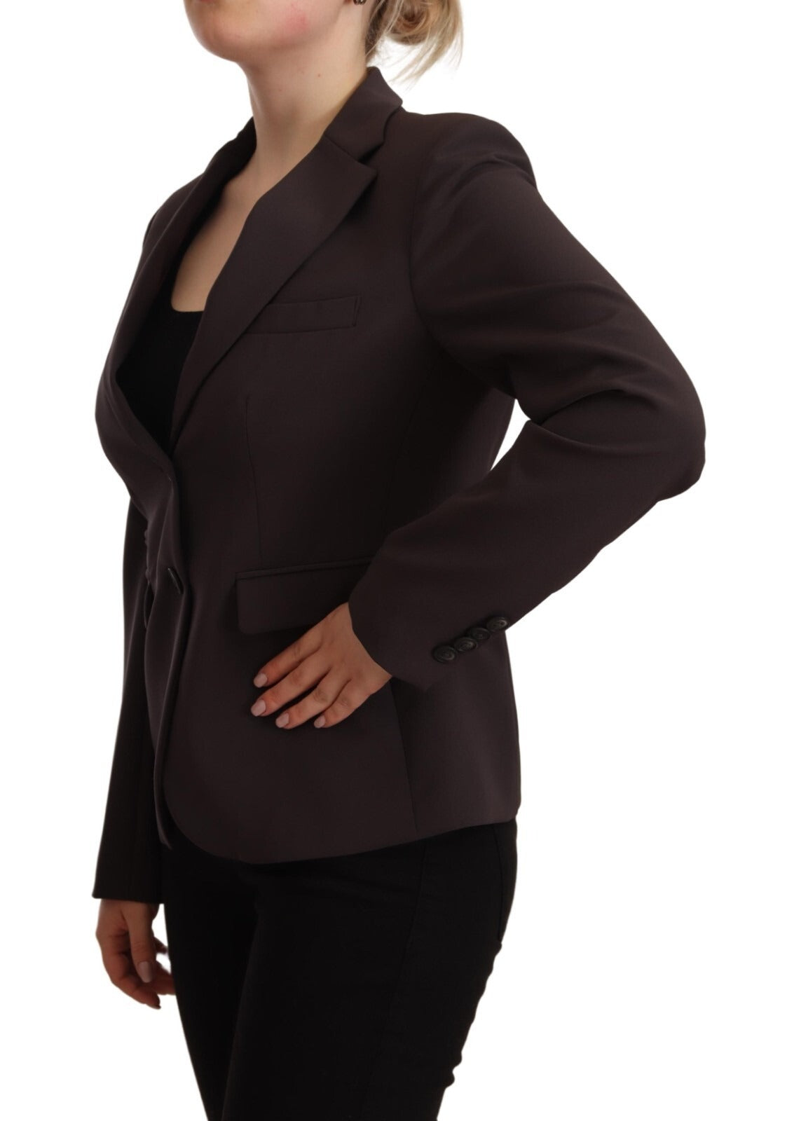 Brown Long Sleeve Single Breasted Women Jacket Blazer - ventzia