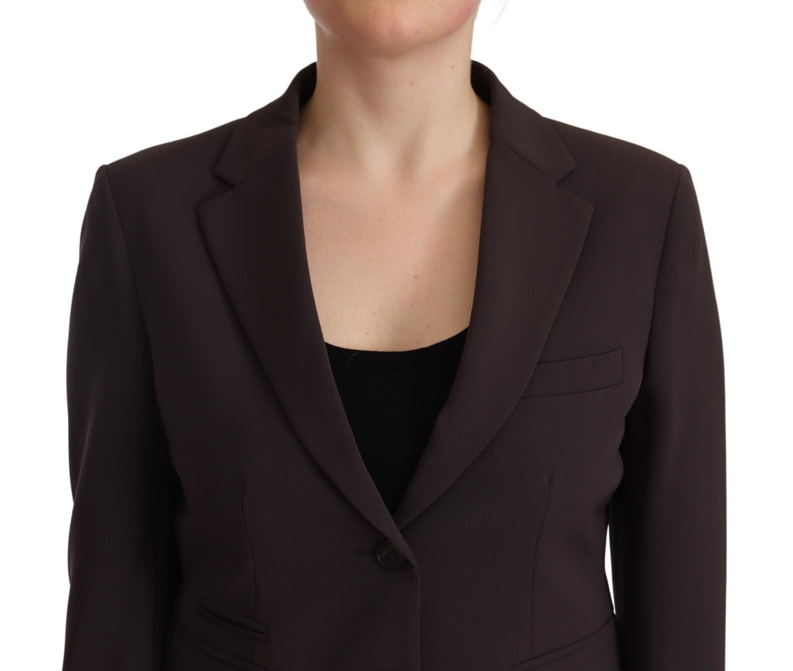 Brown Long Sleeve Single Breasted Women Jacket Blazer - ventzia