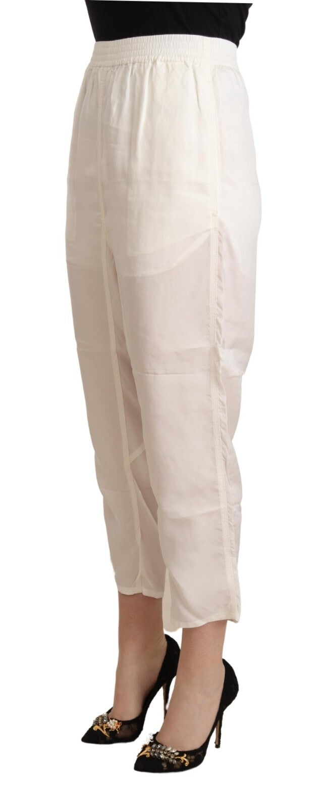 White High Waist Cropped Women Trouser Pants - ventzia