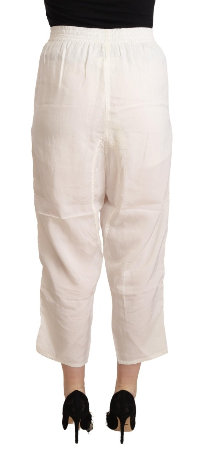 White High Waist Cropped Women Trouser Pants - ventzia