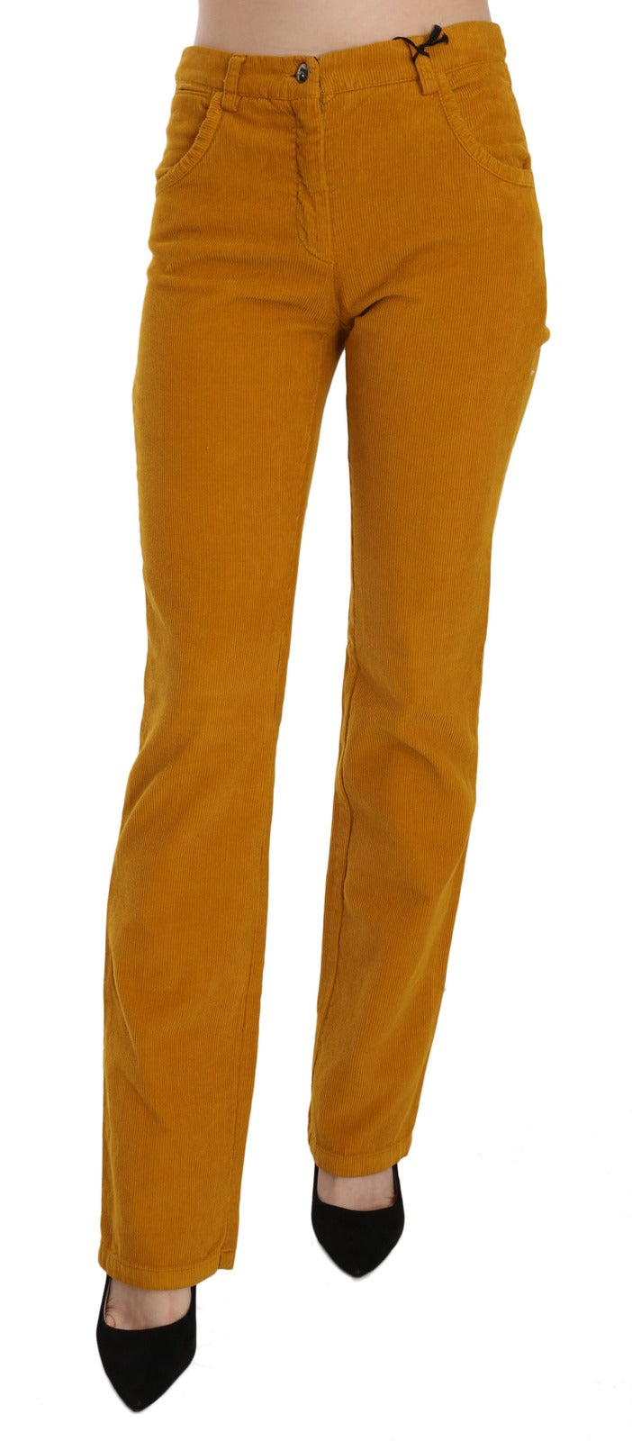 Orange High Waist Straight Trouser Pants - ventzia