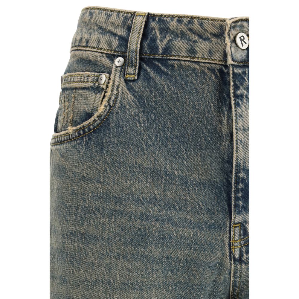Blue Cotton Straight-Leg Jeans - ventzia