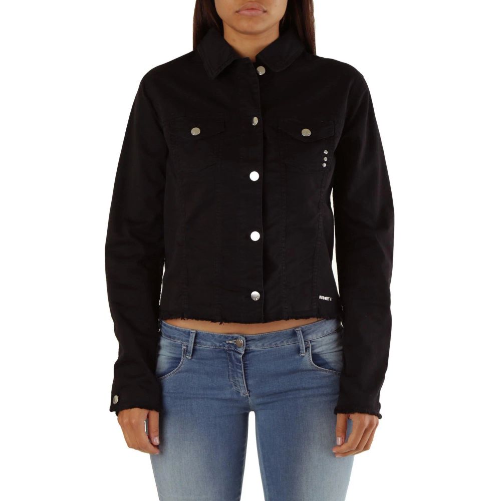 Black Cotton Denim Jacket - ventzia