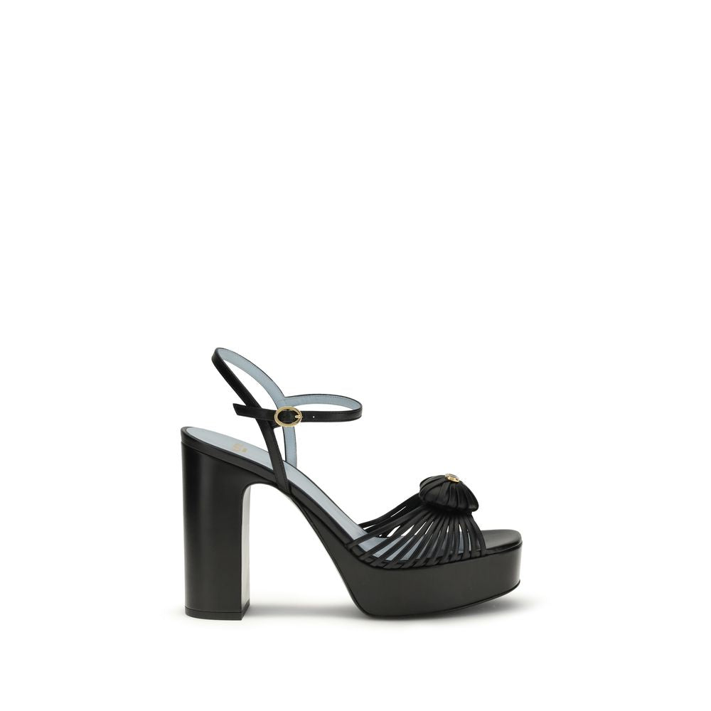 Black Goatskin Platform Sandals - ventzia
