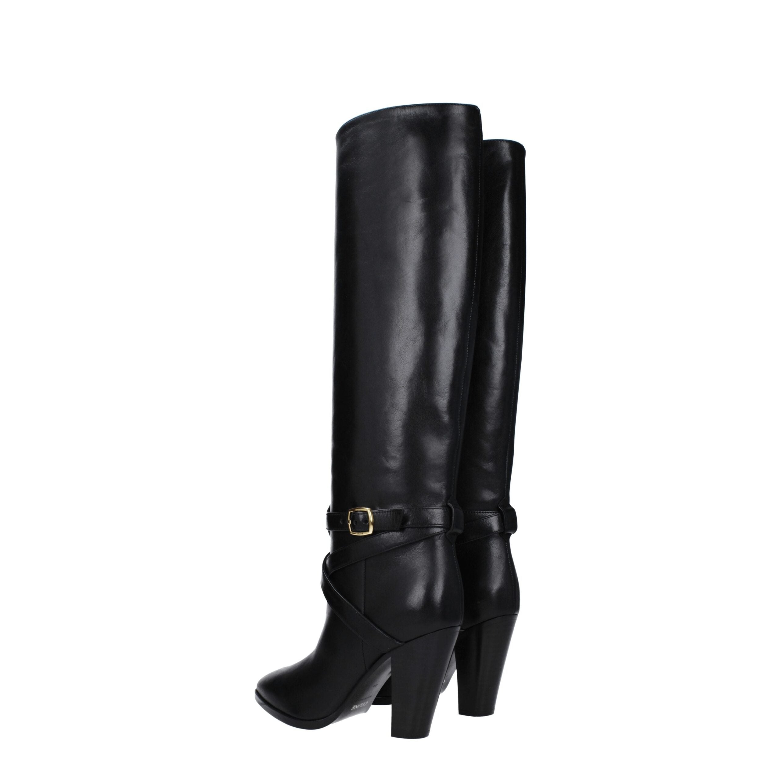 Black Leather High Heel Boots - ventzia