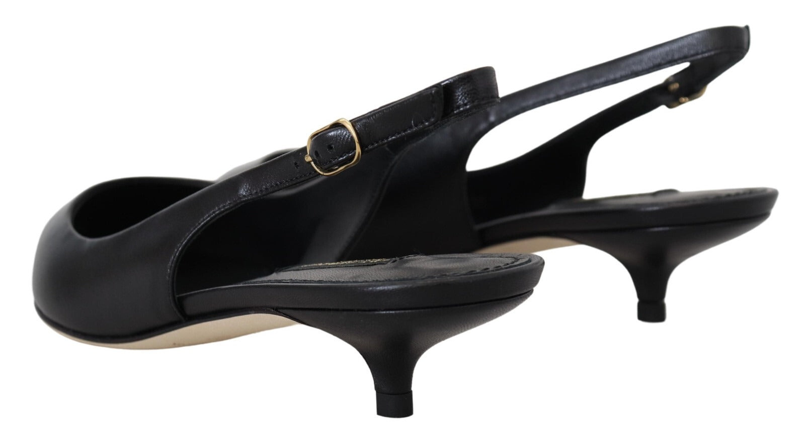 Black Leather Slingbacks Heels Pumps Shoes - ventzia