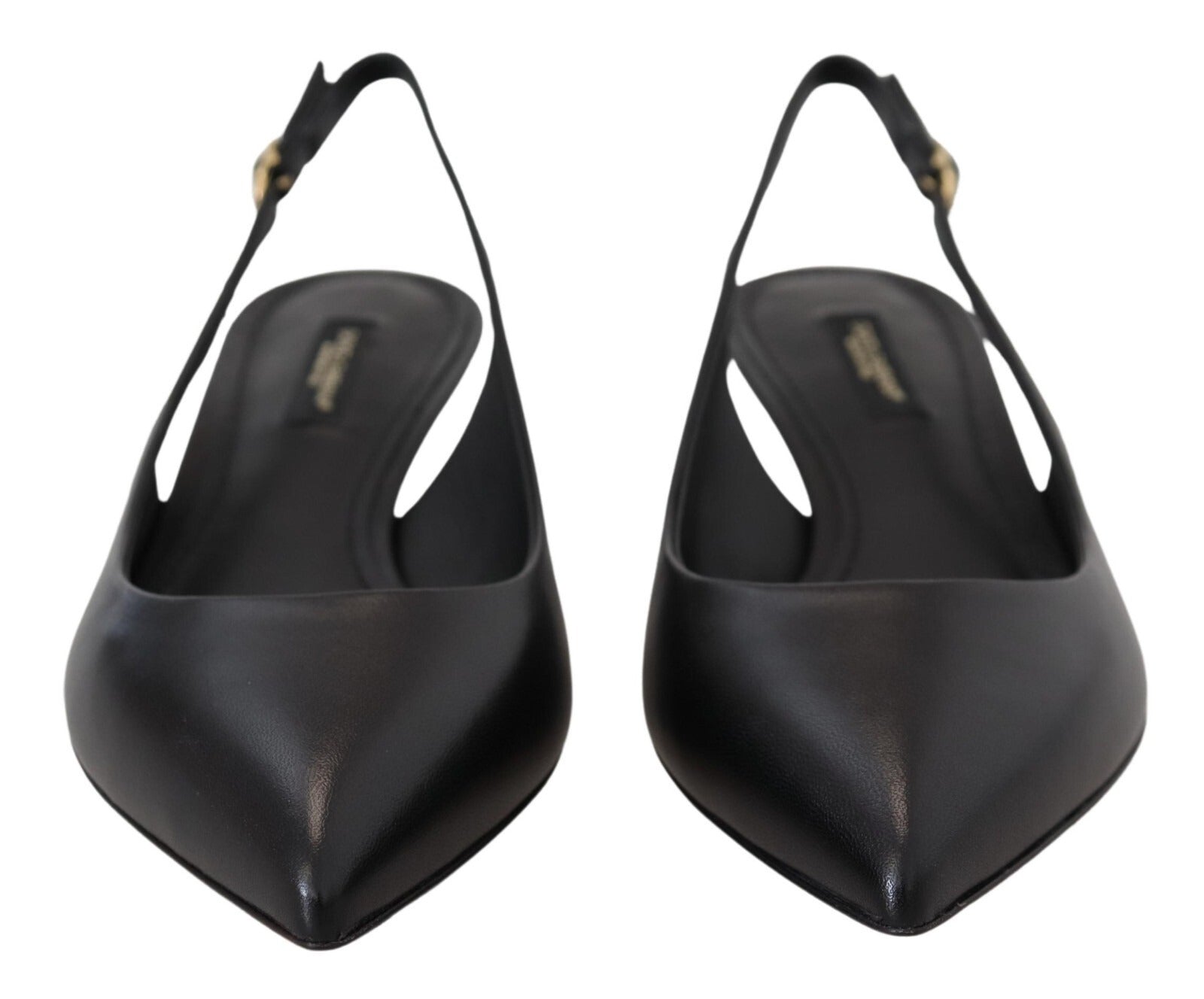 Black Leather Slingbacks Heels Pumps Shoes - ventzia