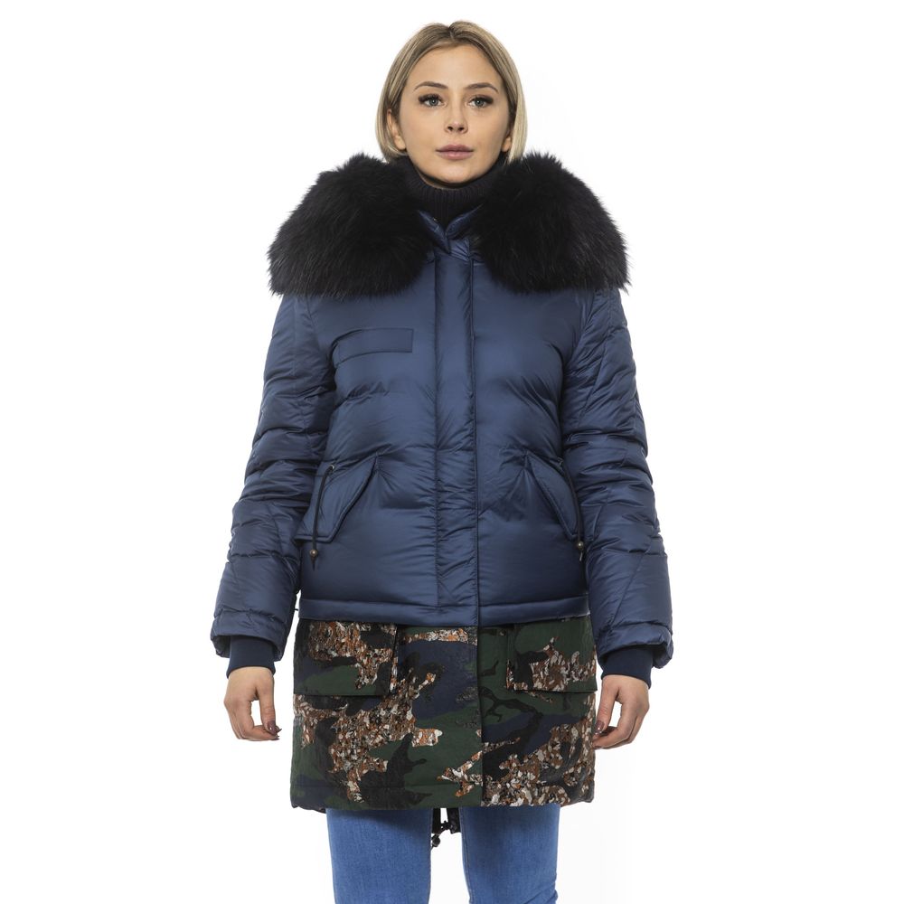 Blue Poly Parka with Hood for Women - ventzia