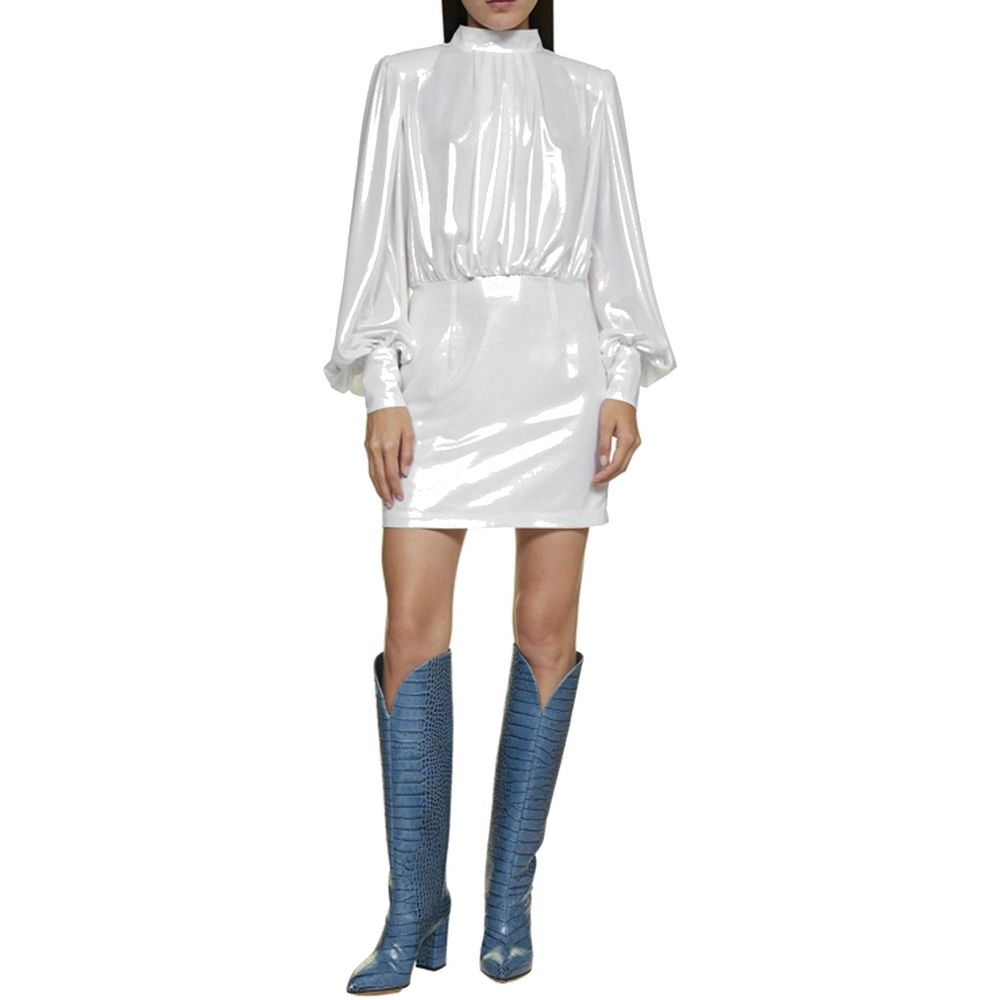 White Polyester Casual Dress - ventzia