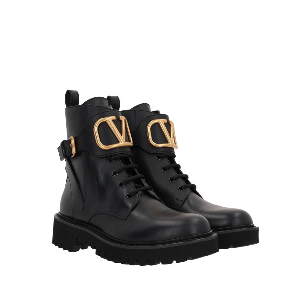 Black Calfskin Lace-Up Boots - ventzia