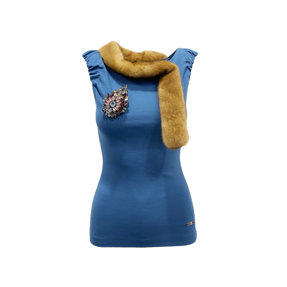 Blue Viscose Tank Tops - ventzia